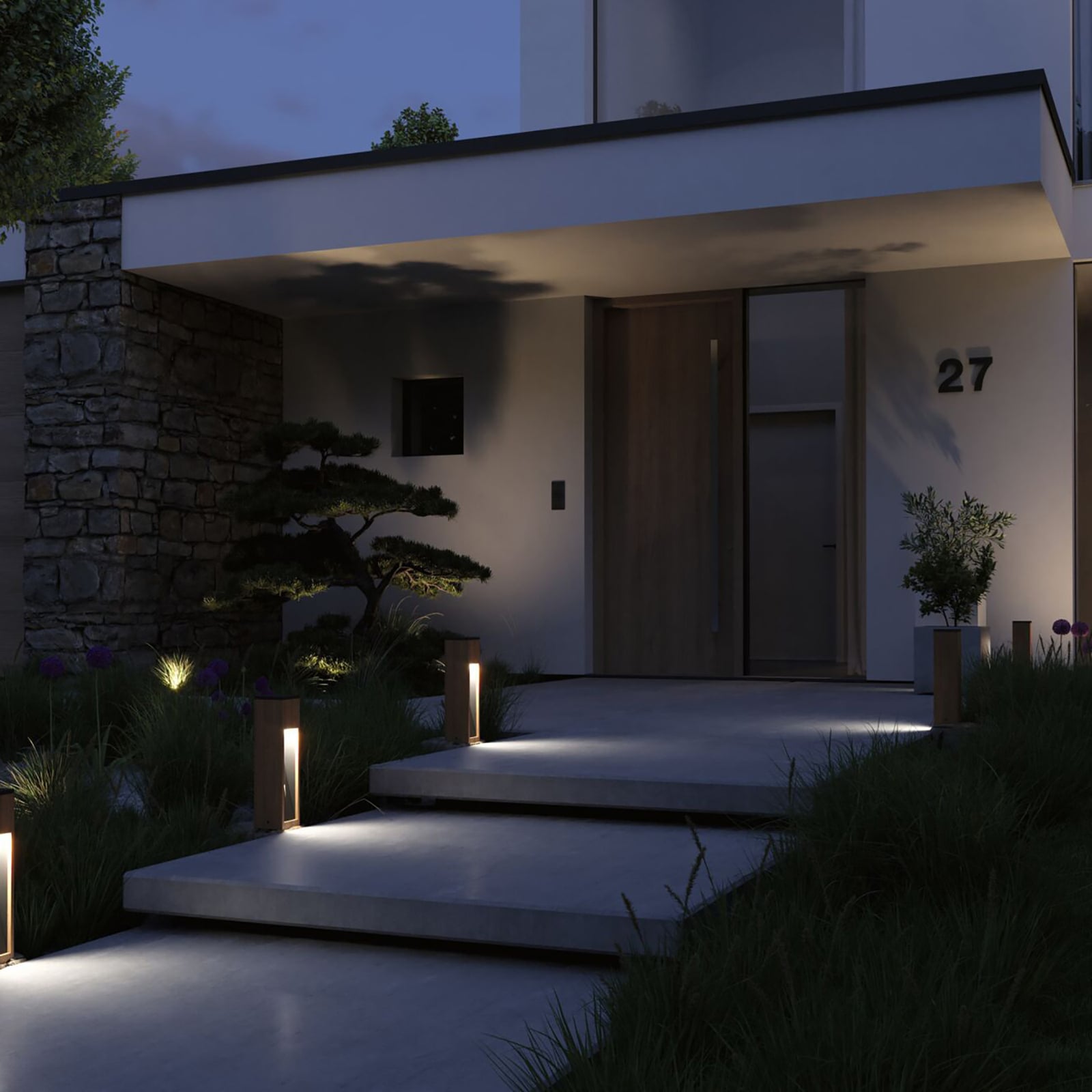 LED stolpelampe Trabia metall og tre 40 cm IP44 forfra
