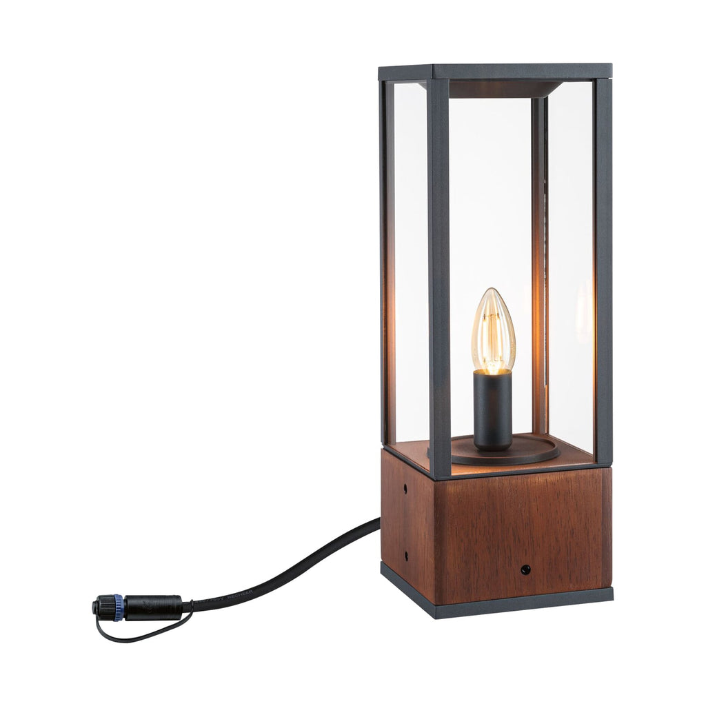 LED stolpelampe Venea lanterne tre og metall 40 cm front