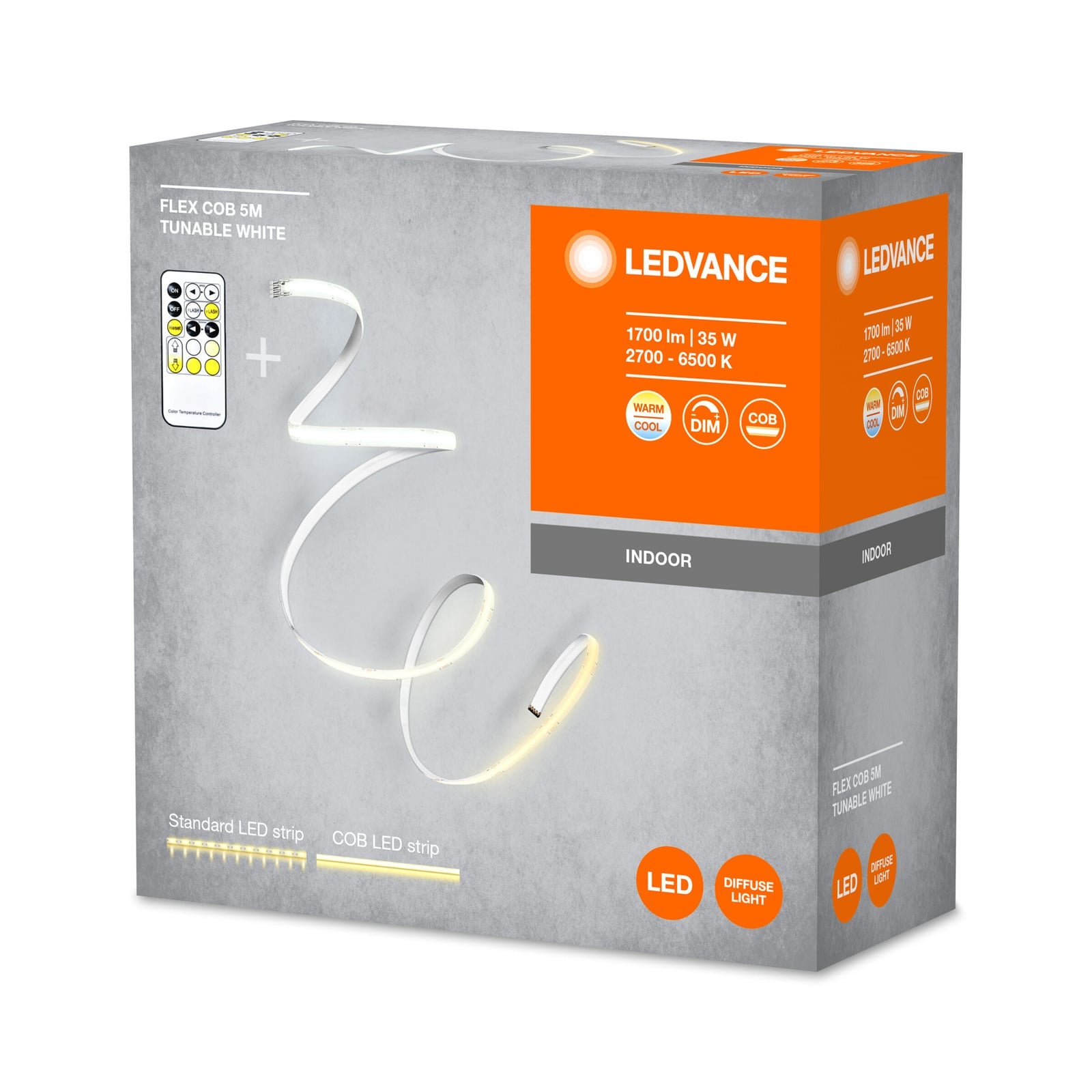 LED-stripe COB justerbar fargetemperatur 5 m 35W IP20 - LEDVANCE fjernkontroll
