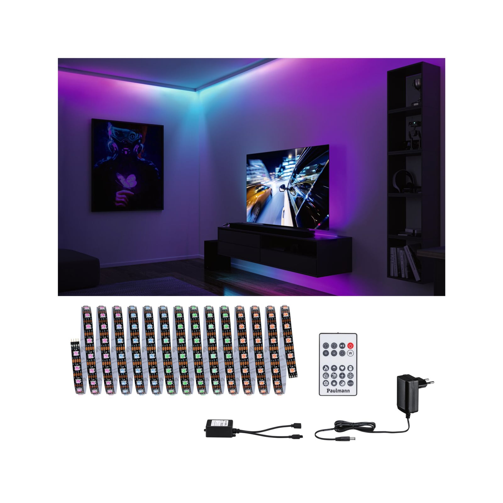 Montert LED-stripe EntertainLED RGB sett 5m dimbar med fjernkontroll - Paulmann
