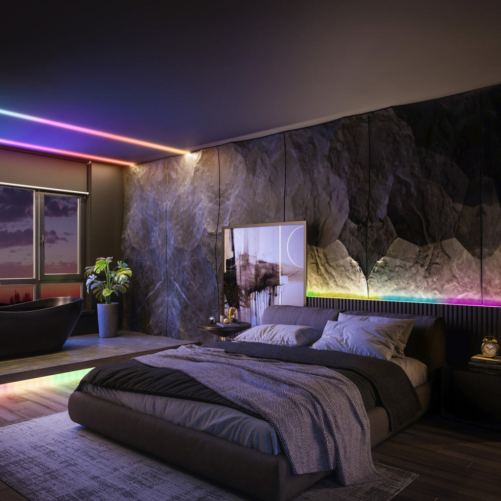 Bakside av LED-stripe Flex Magic RGB WiFi dimbar 500 cm med fjernkontroll