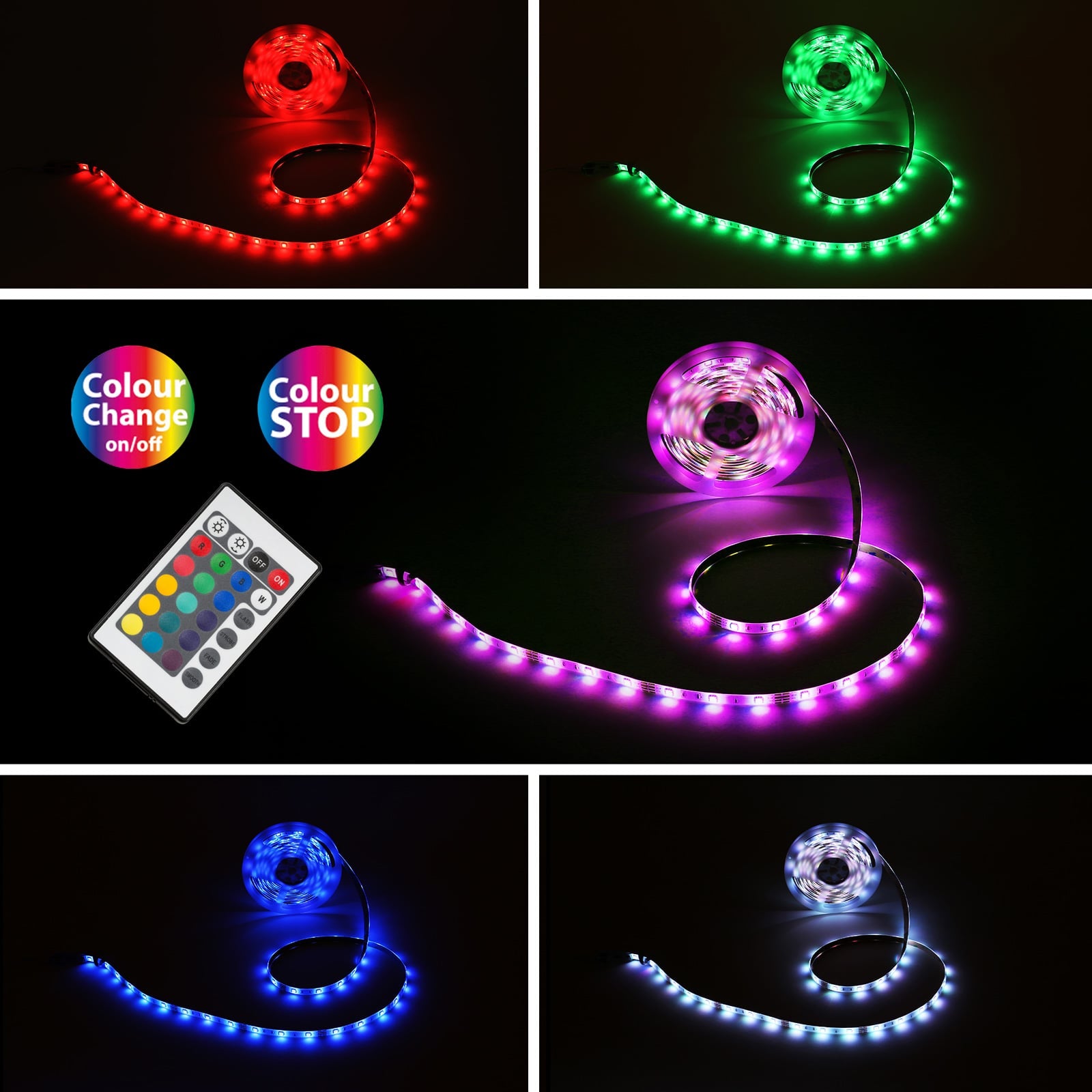 Nærbilde av LED-lys på LED-stripe Flow RGB selvklebende 500 cm med fjernkontroll