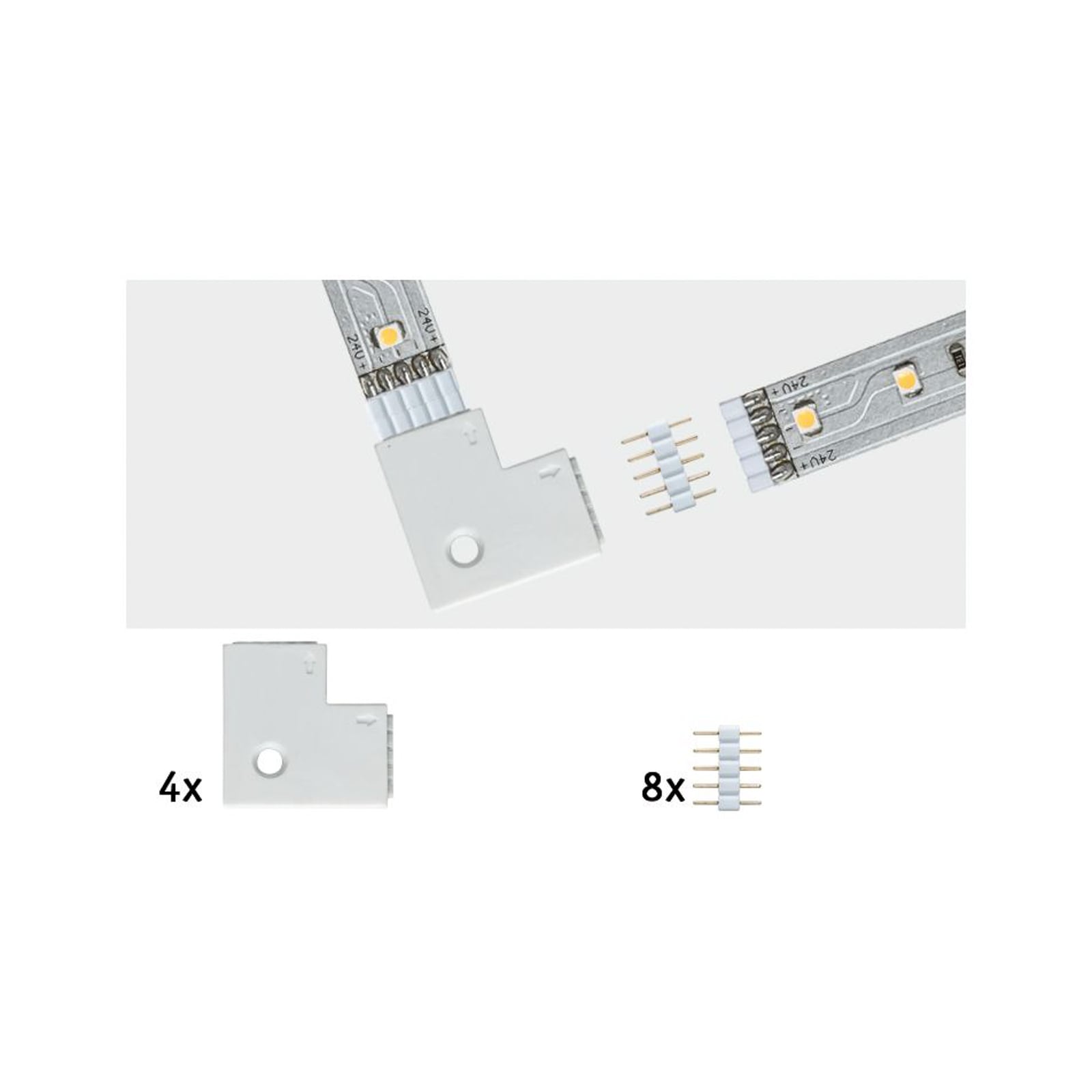LED-stripe hjørnekobling 90° 4-pakning hvit MaxLED - Paulmann for tilpasning i hjørner