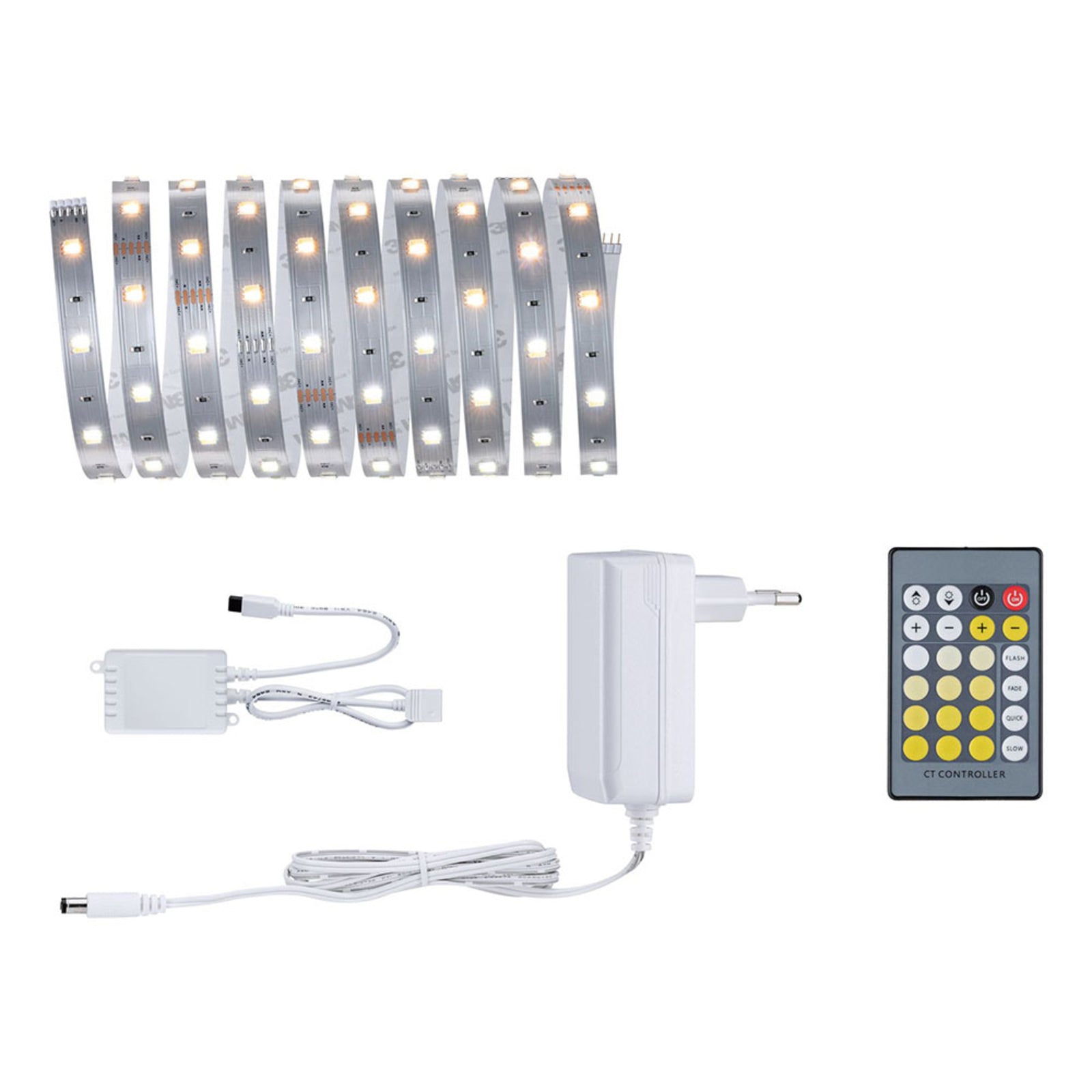 LED-stripe MaxLED 250 basissett 3m dimbar med fjernkontroll kabel og plugg detalj