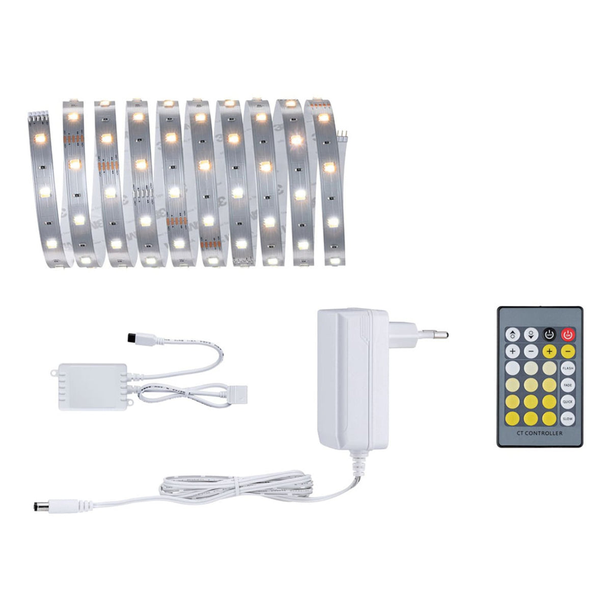 LED-stripe MaxLED 250 basissett 3m dimbar med fjernkontroll kabel og plugg detalj