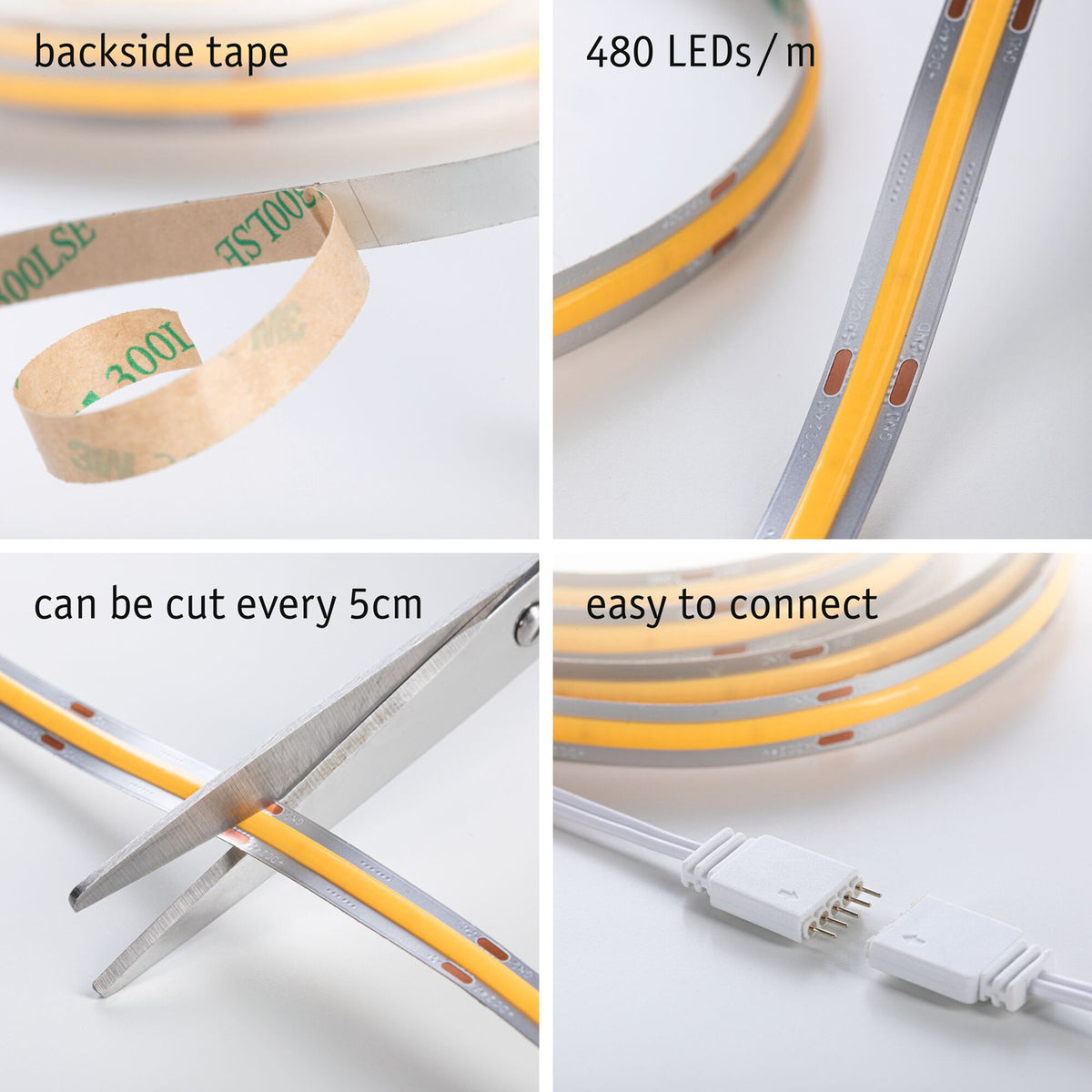 LED-stripe MaxLED 500 COB basissett 1,5 m 9W 2700K lys i bruk