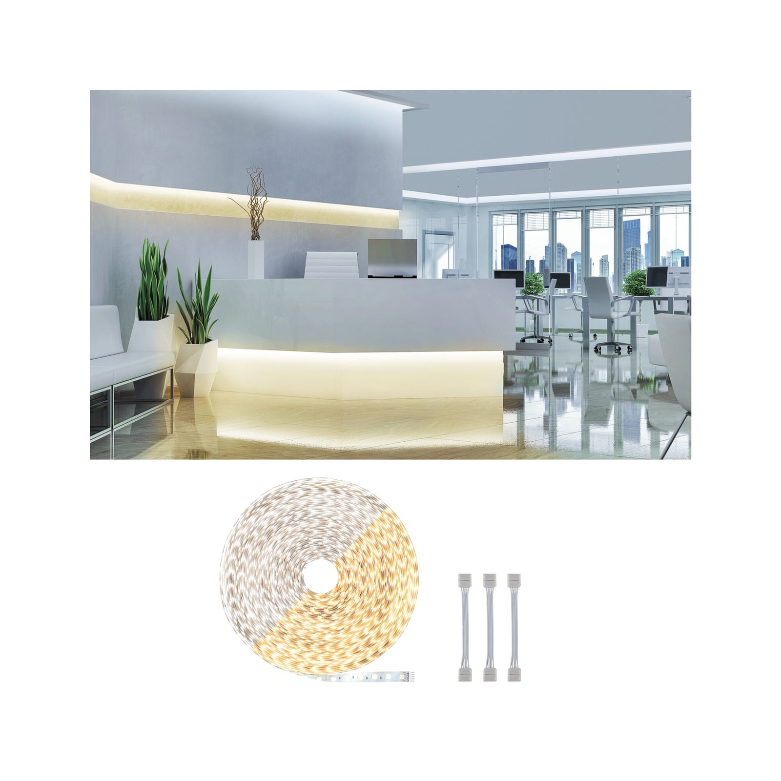LED-stripe MaxLED 500 IP20 20m justerbar hvittone 75W forfra