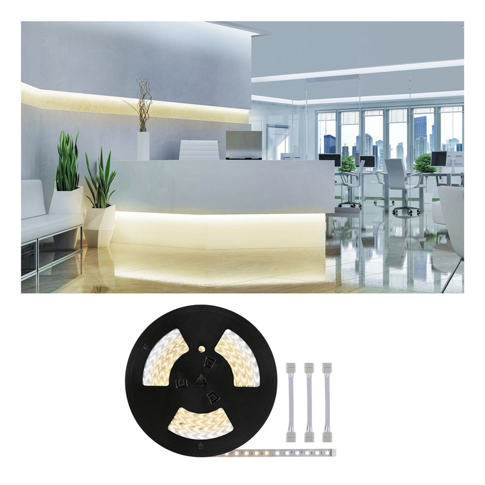 LED-stripe MaxLED 500 IP20 20m justerbar hvittone 75W montert nærbilde