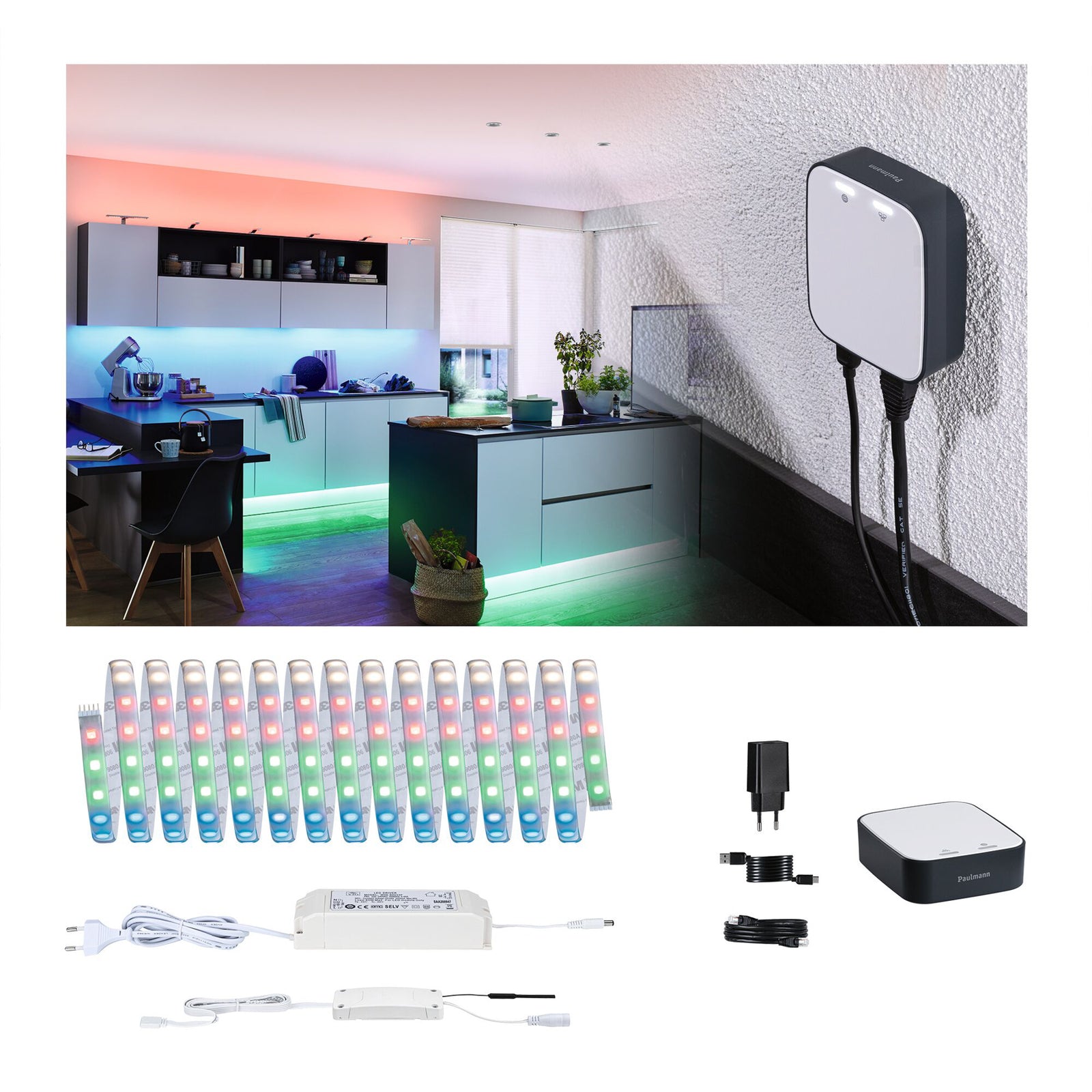 LED-stripe MaxLED 500 RGBW Zigbee 5m IP44 med gateway forfra