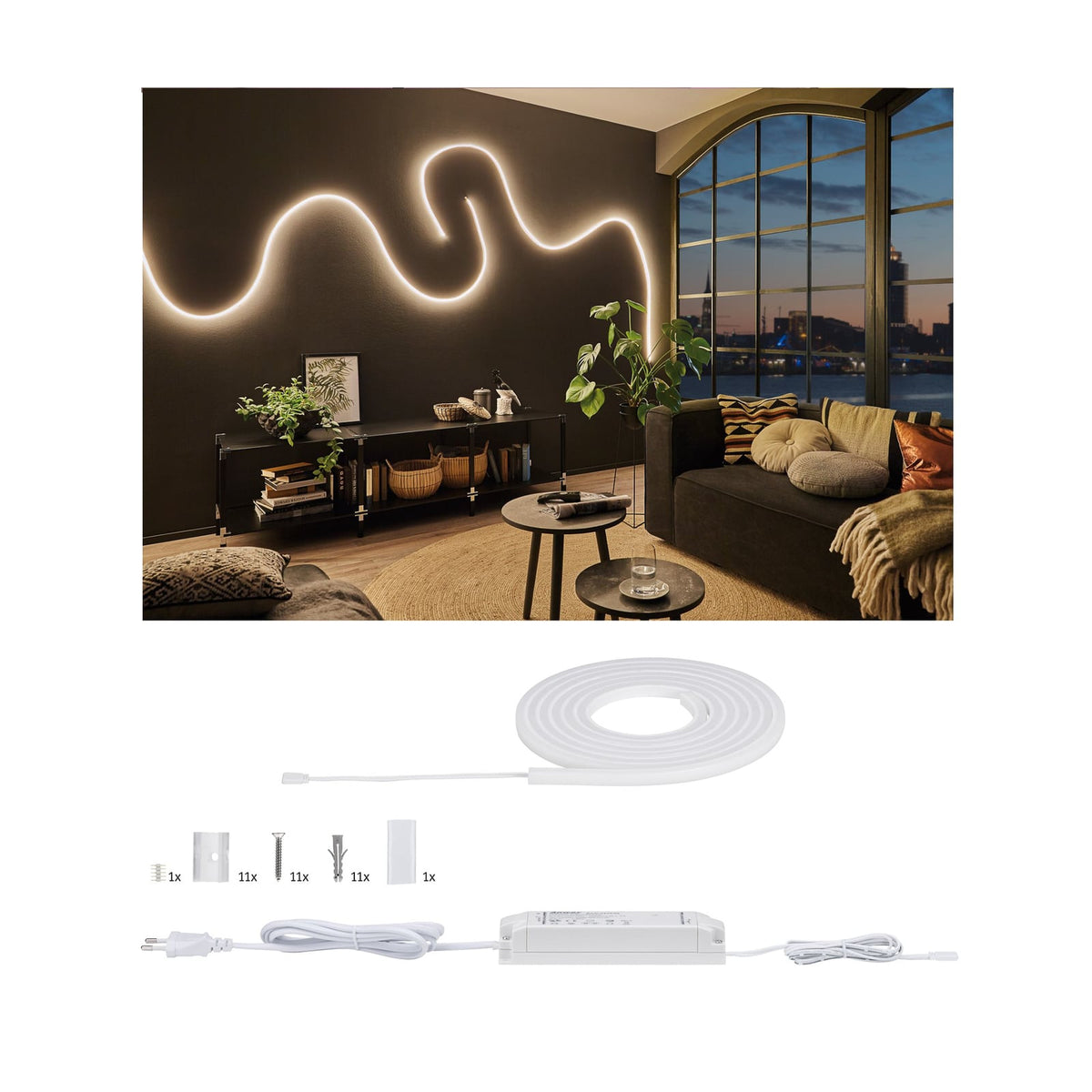 LED-stripe MaxLED Flow basissett varmhvit dimbar IP67 300 cm forfra
