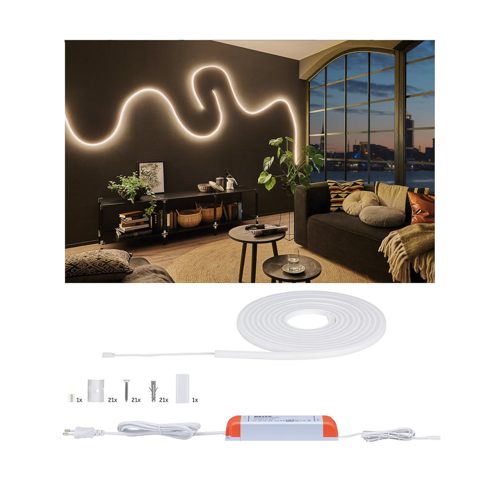 LED-stripe MaxLED Flow basissett 5m 52W varmhvit dimbar IP67 forfra