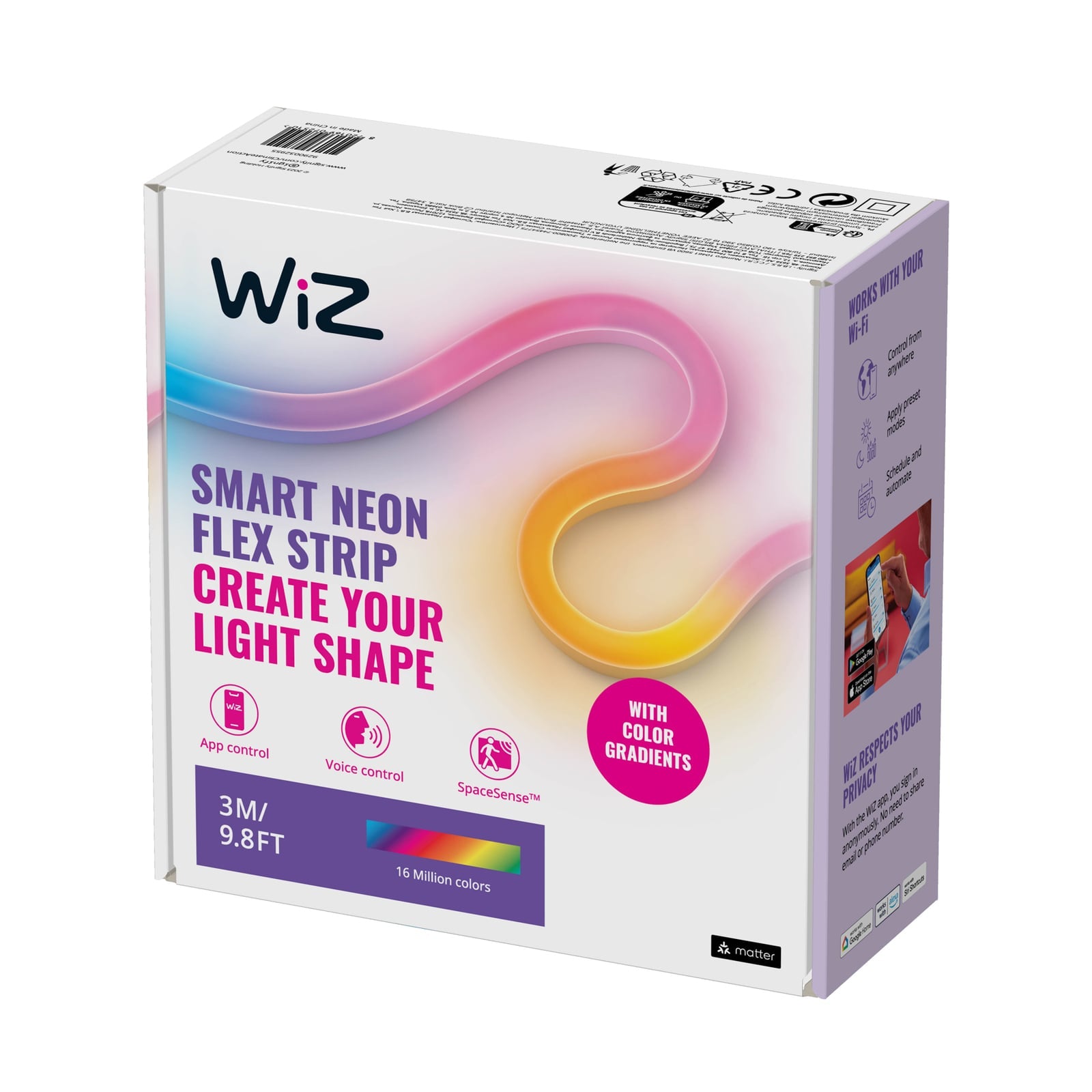 LED-stripe Neon Flex RGB dimbar 3m 24W WiFi - WiZ fleksibel montering