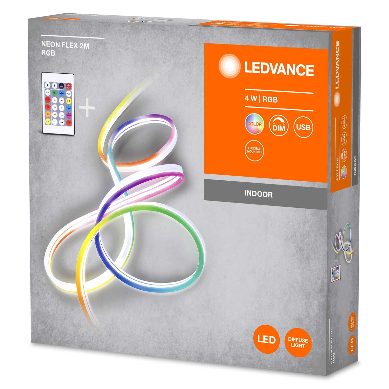 Fjernkontroll til LED-stripe Neon Flex RGB dimbar USB 2,1m med fjernkontroll