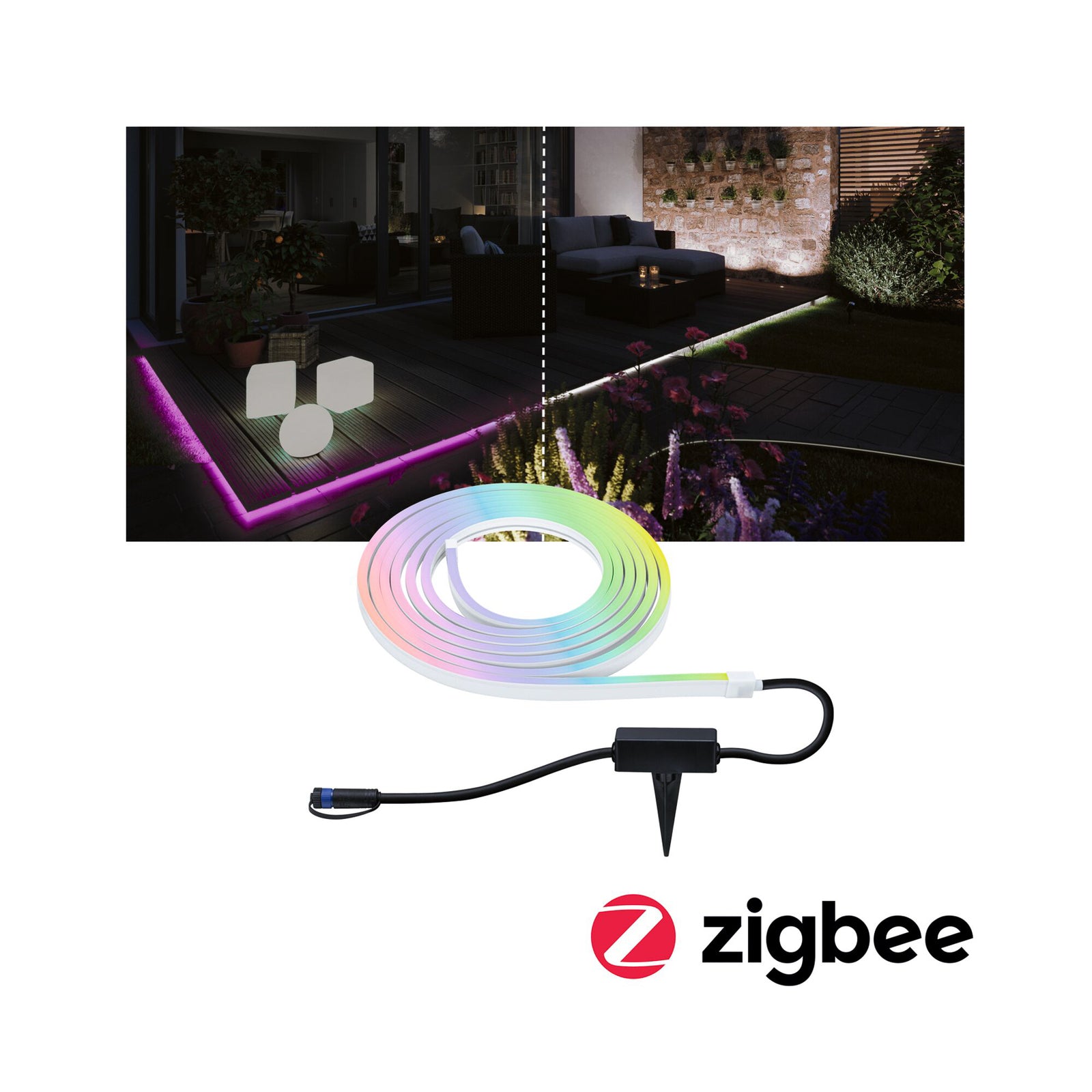 LED-stripe Neon utendørs RGBW 500 cm Zigbee Paulmann visning av farget lys