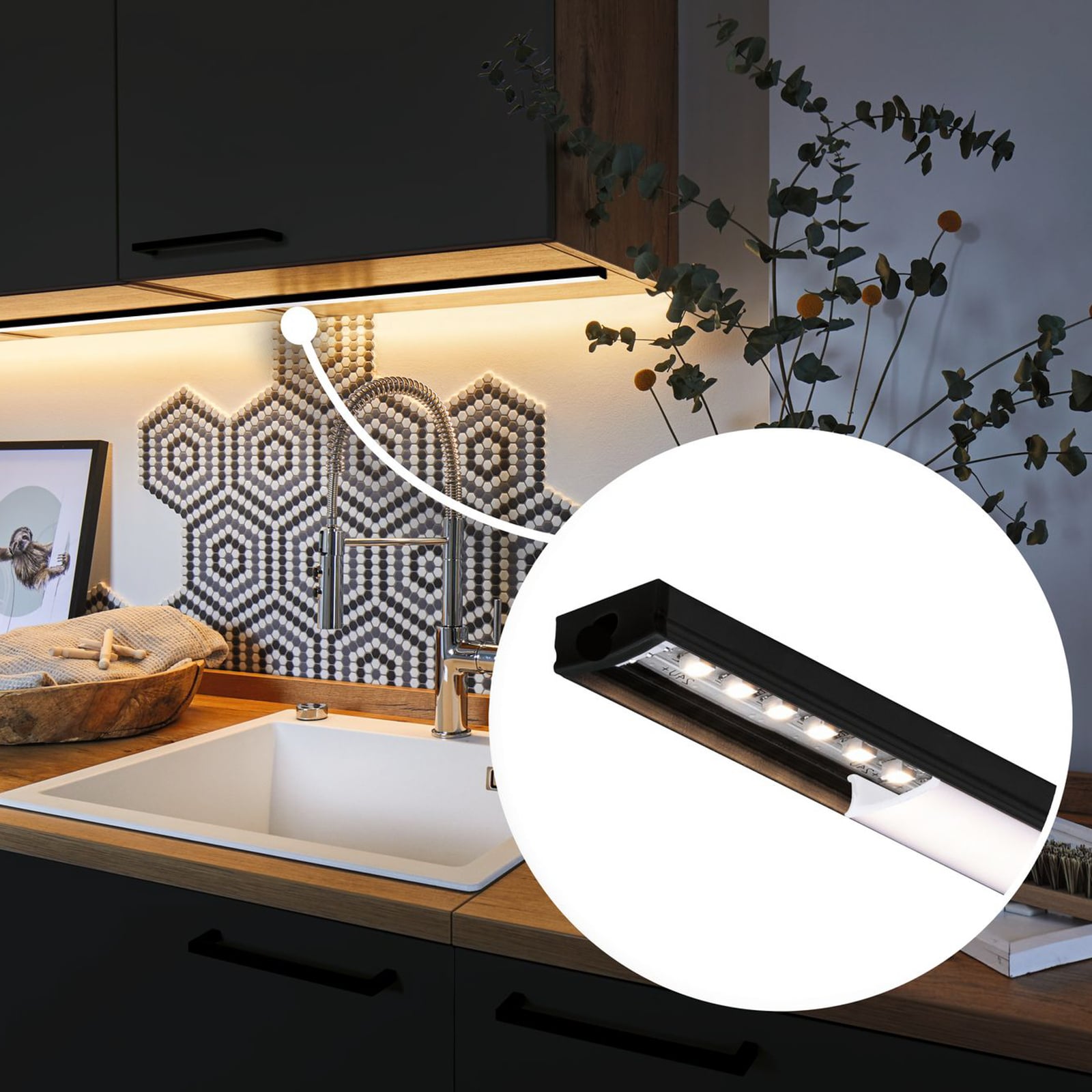 LED-stripe påbyggingsprofil Base svart 100 cm - Paulmann nærbilde