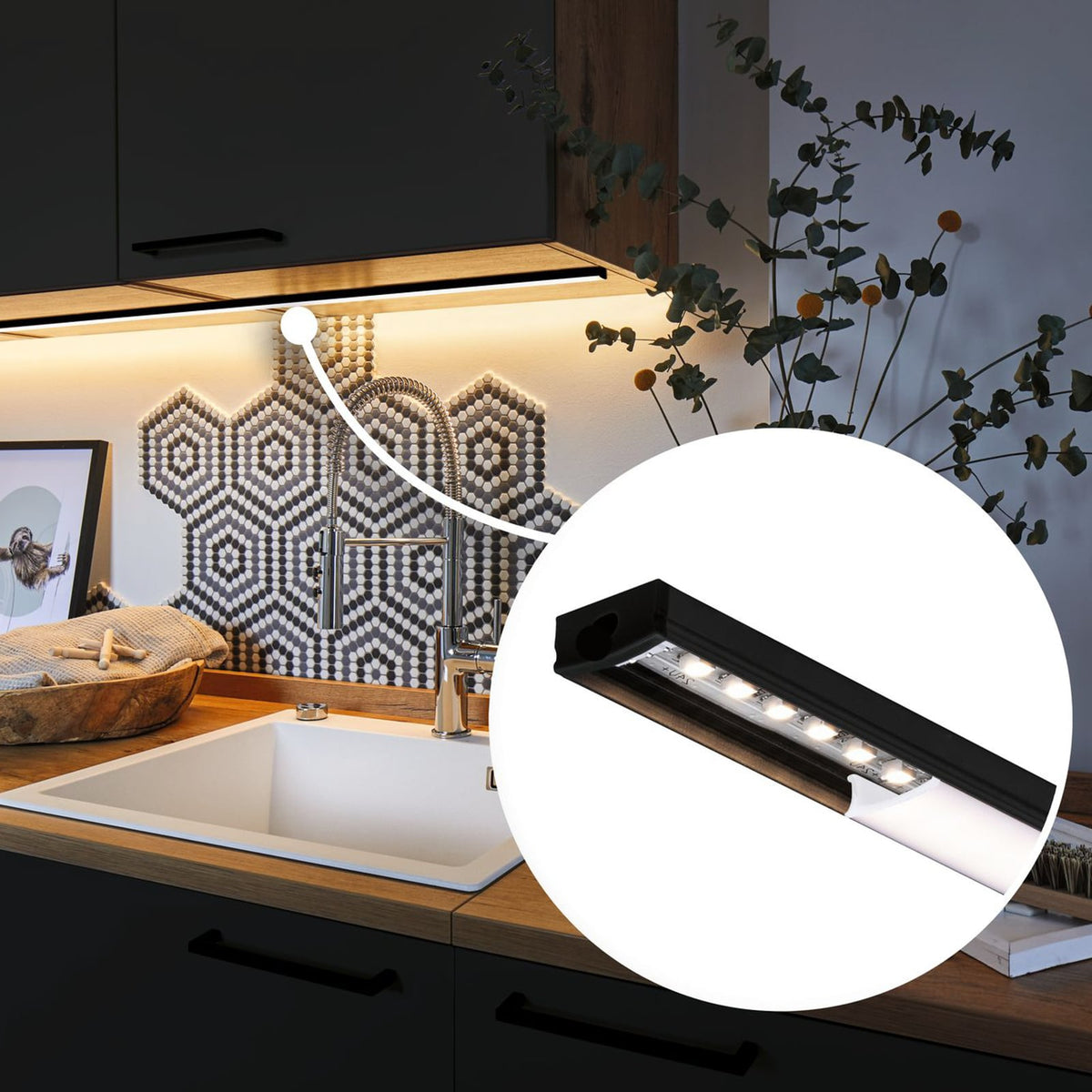 LED-stripe påbyggingsprofil Base svart 100 cm - Paulmann nærbilde