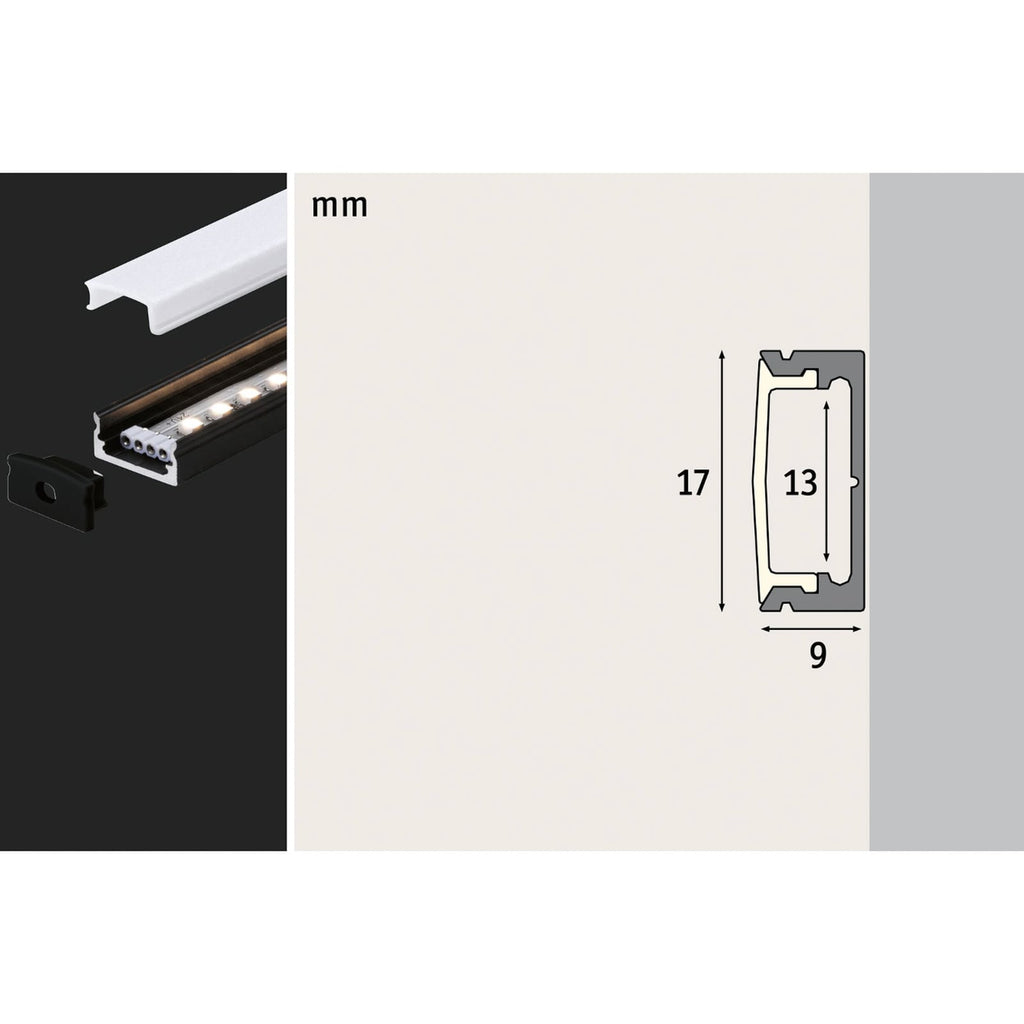 LED-stripe påbyggingsprofil Base svart 100 cm - Paulmann profil