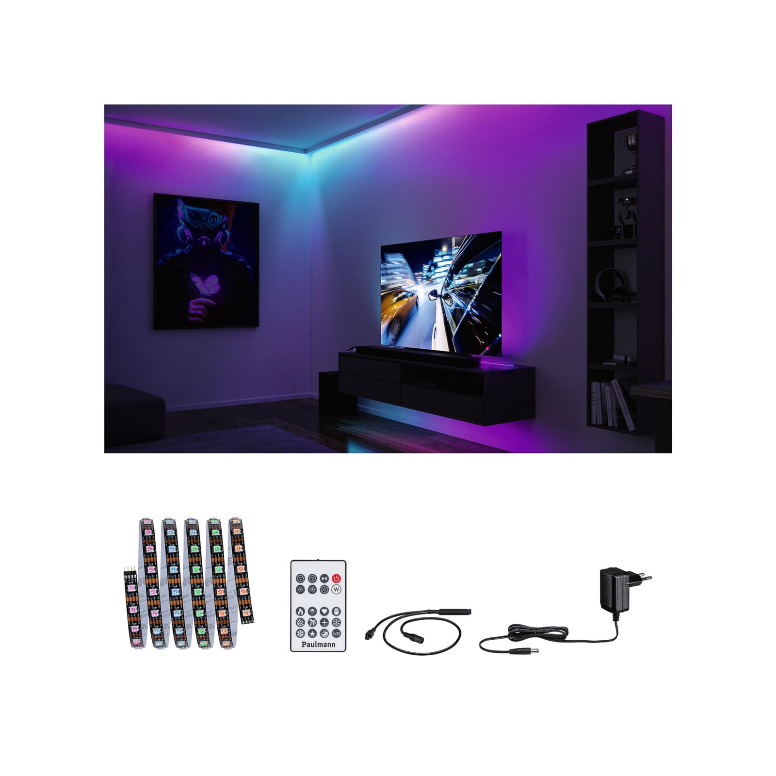 LED-stripe RGB 1,5m komplettsett med fjernkontroll dimbar - Paulmann forfra