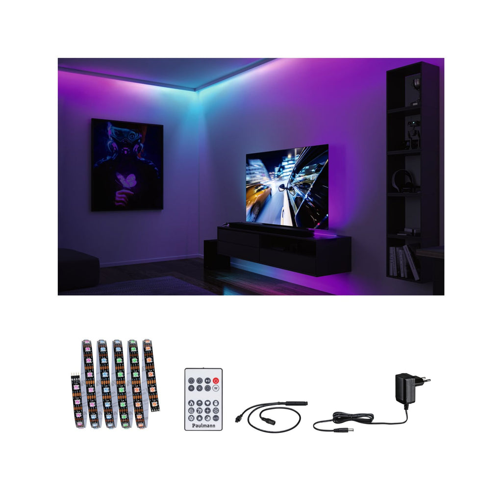 Nærbilde av LED-stripe RGB 1,5m komplettsett med fjernkontroll dimbar - Paulmann