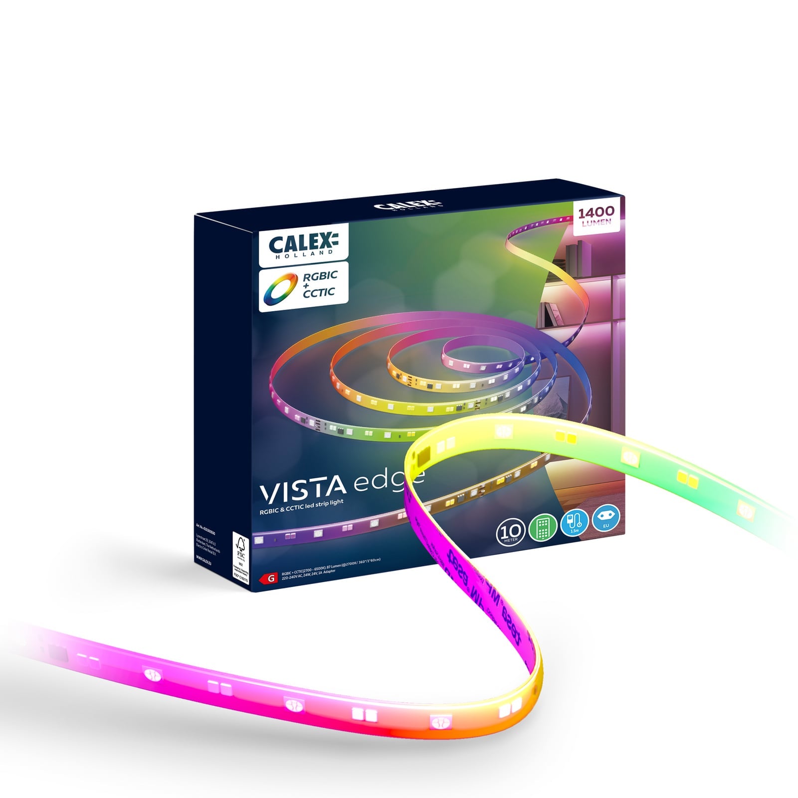 Detalj av LED-stripe RGB CCT 10 m dimbar med fjernkontroll 24W - Calex