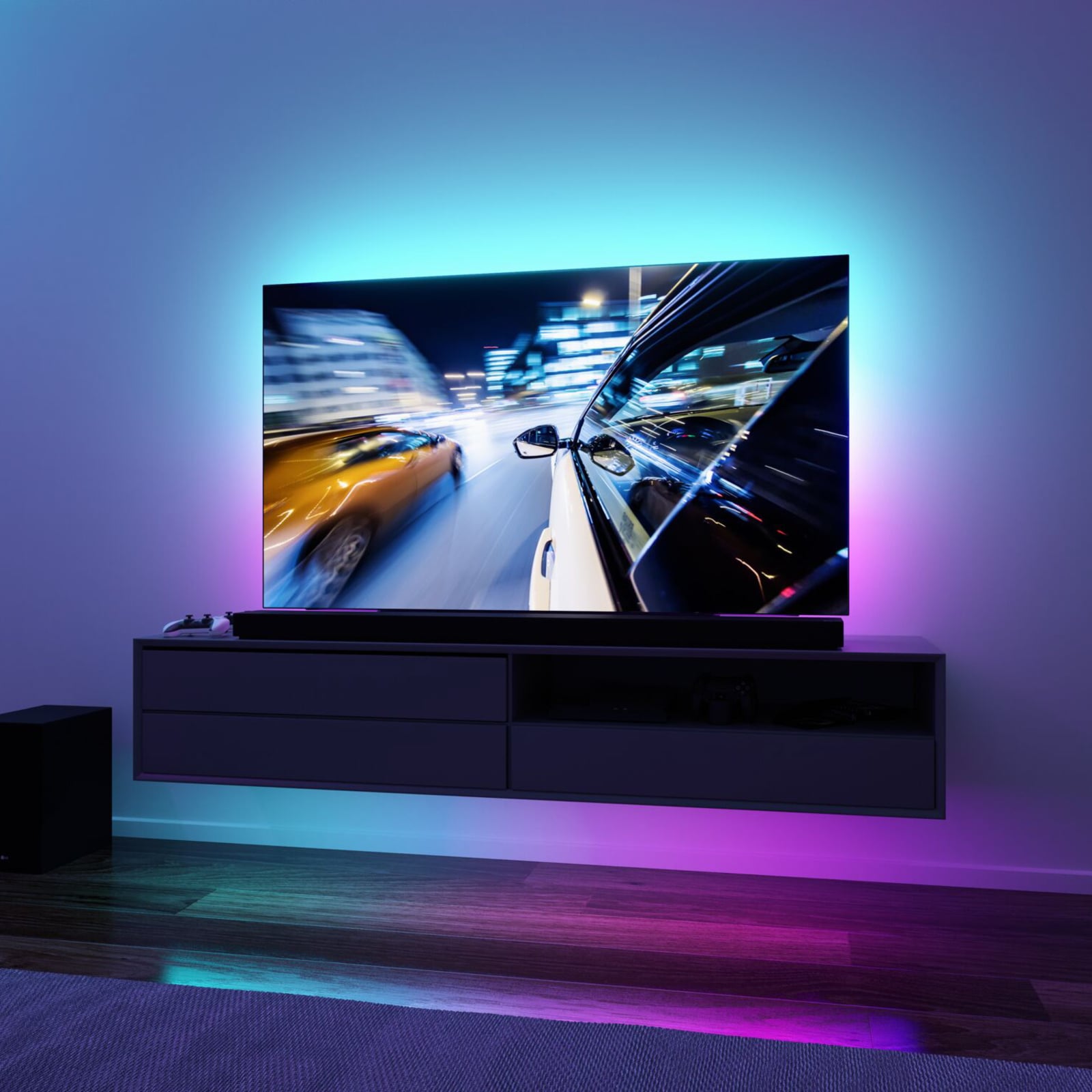 Bakside av LED-stripe RGB TV-sett 55 tommer USB dimbar Paulmann
