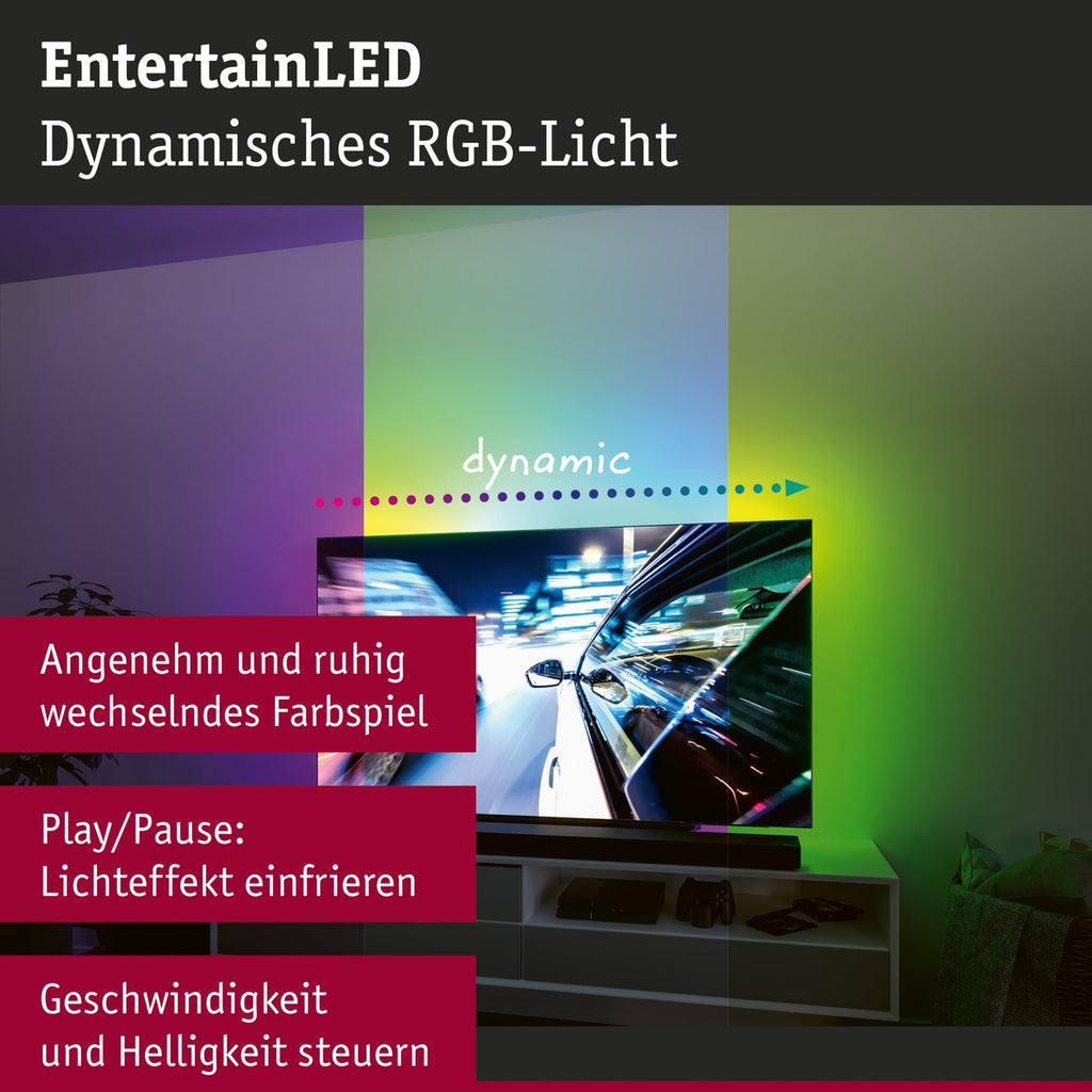 Montert LED-stripe RGB TV-sett 55 tommer USB dimbar Paulmann bak TV