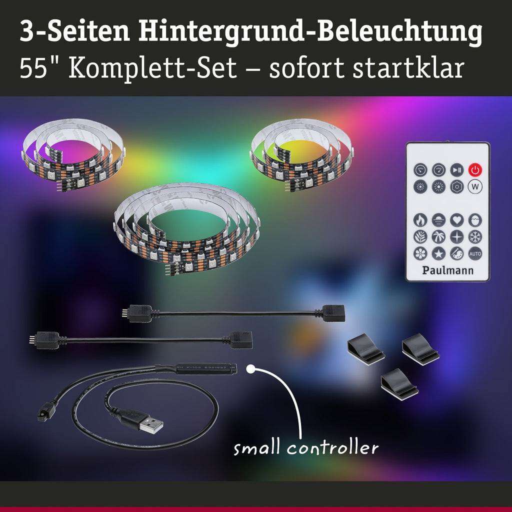 Nærbilde av LED-dioder på LED-stripe RGB TV-sett 55 tommer USB dimbar Paulmann