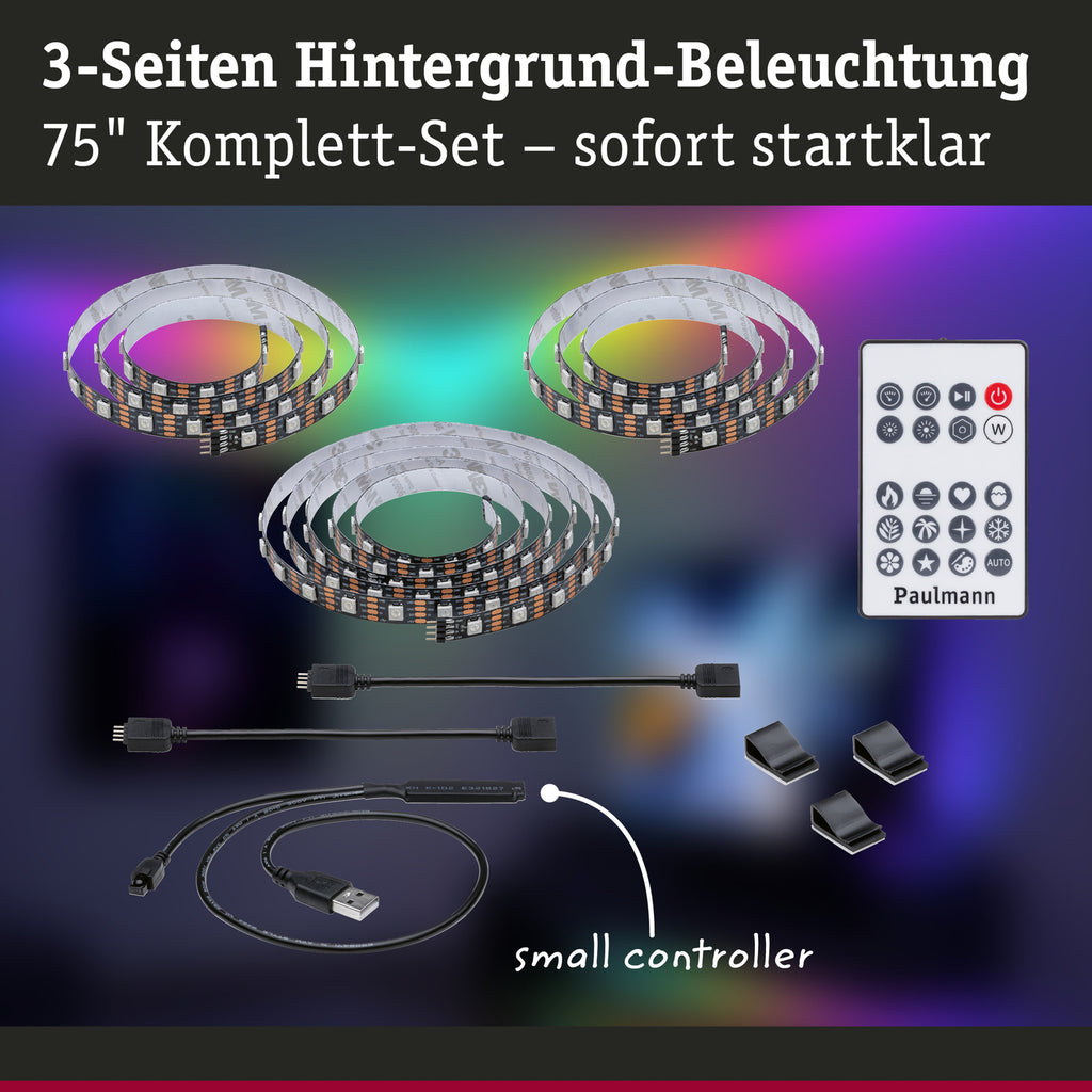 LED-stripe RGB TV-sett 75" Paulmann LED-lys i bruk