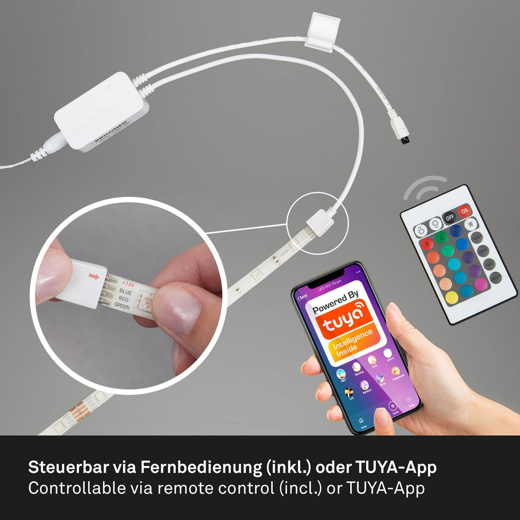 Nærbilde av LED-stripe RGB WiFi 500 cm med fjernkontroll dimbar - Briloner