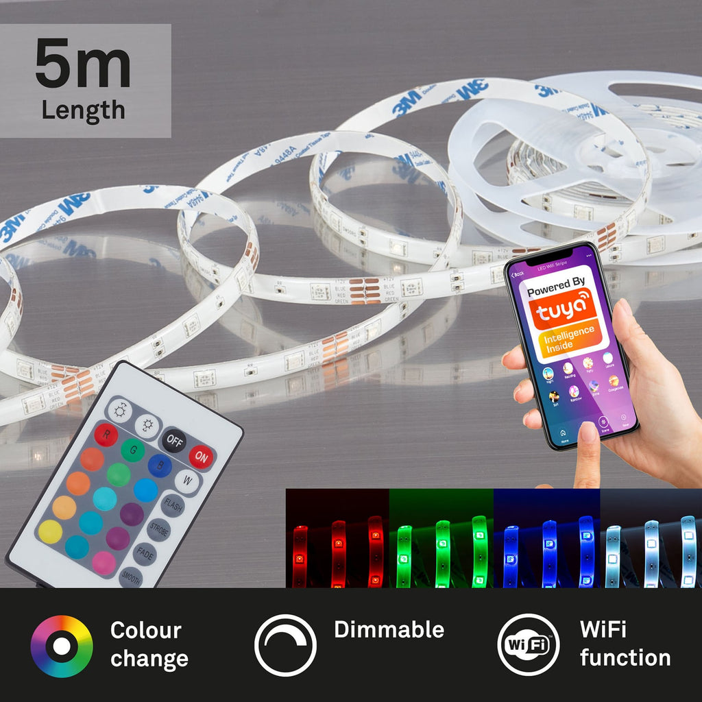 LED-stripe RGB WiFi 500 cm med fjernkontroll dimbar - Briloner med app-styring