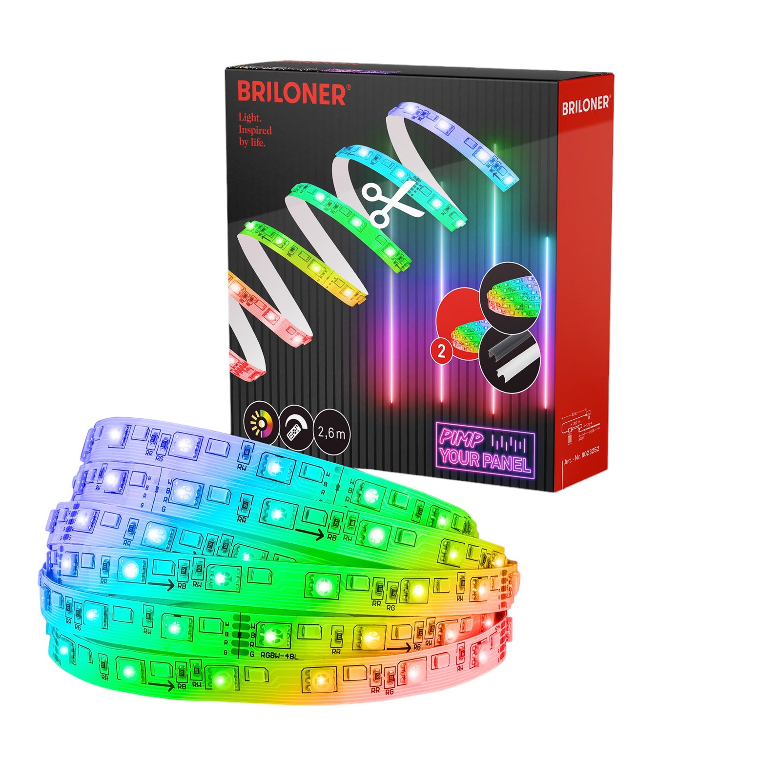 LED-stripe RGBW utvidelsessett 262 cm dimbar - Briloner forfra