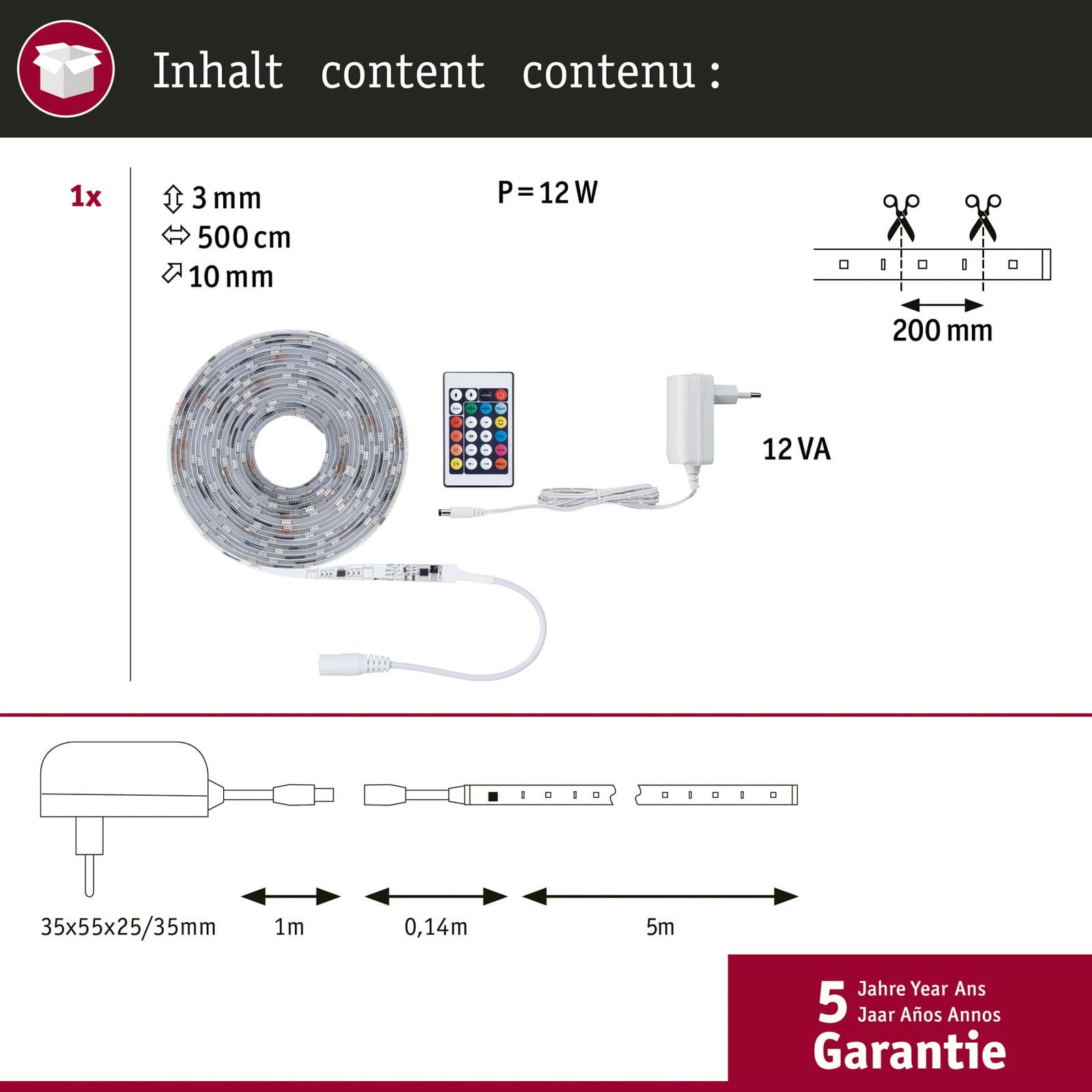 LED-stripe sett RGB 5m med fjernkontroll 10W dimbar Paulmann lys i bruk