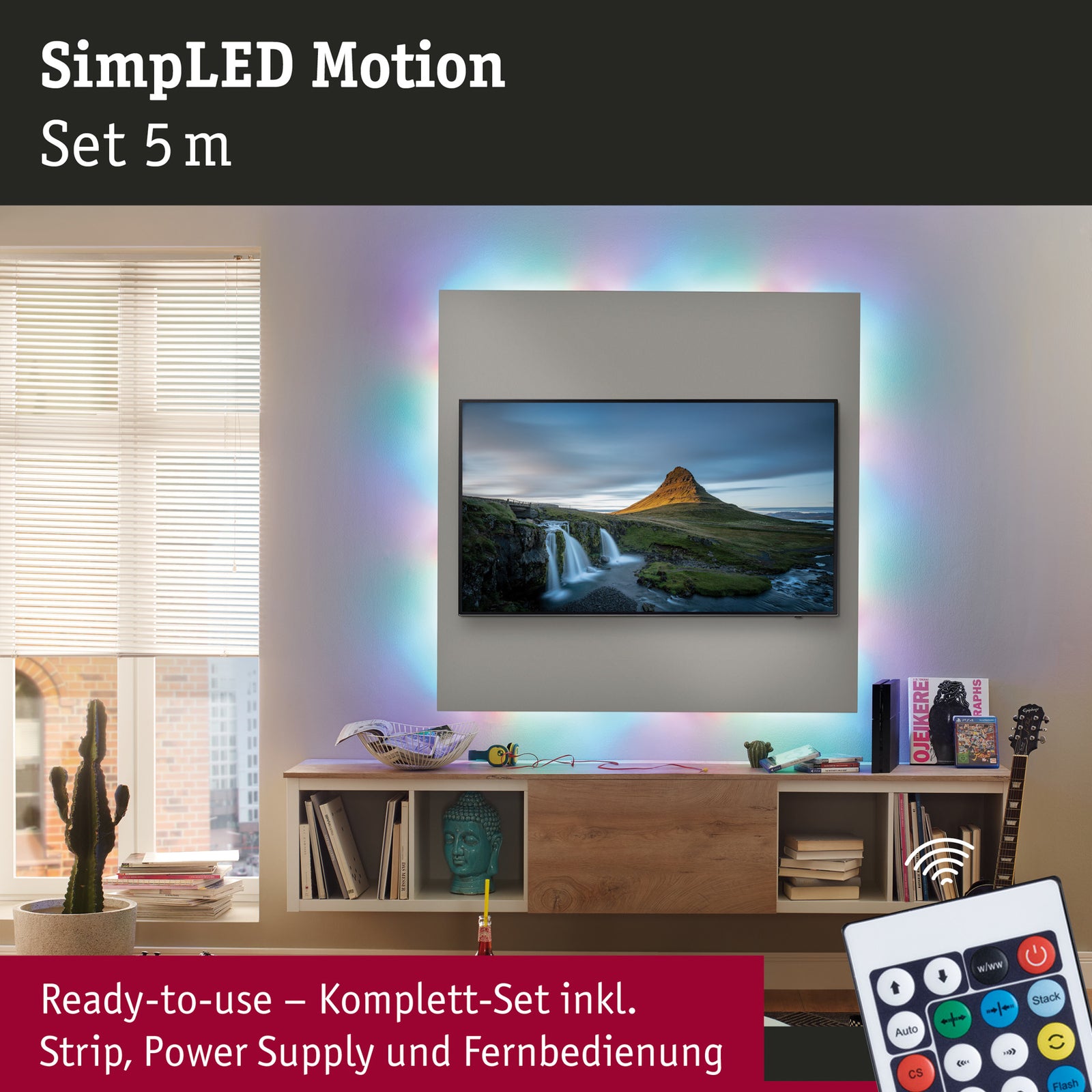 LED-stripe sett RGB 5m med fjernkontroll 10W dimbar Paulmann trafo