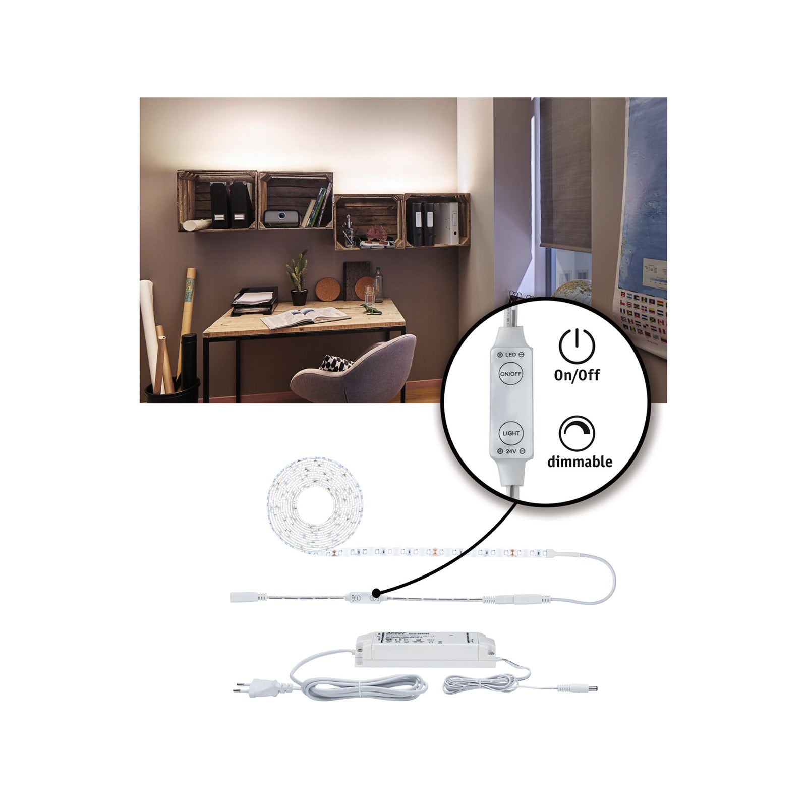 LED-stripe SimpLED dimbar 3m 4000K nøytralhvit 33W forfra