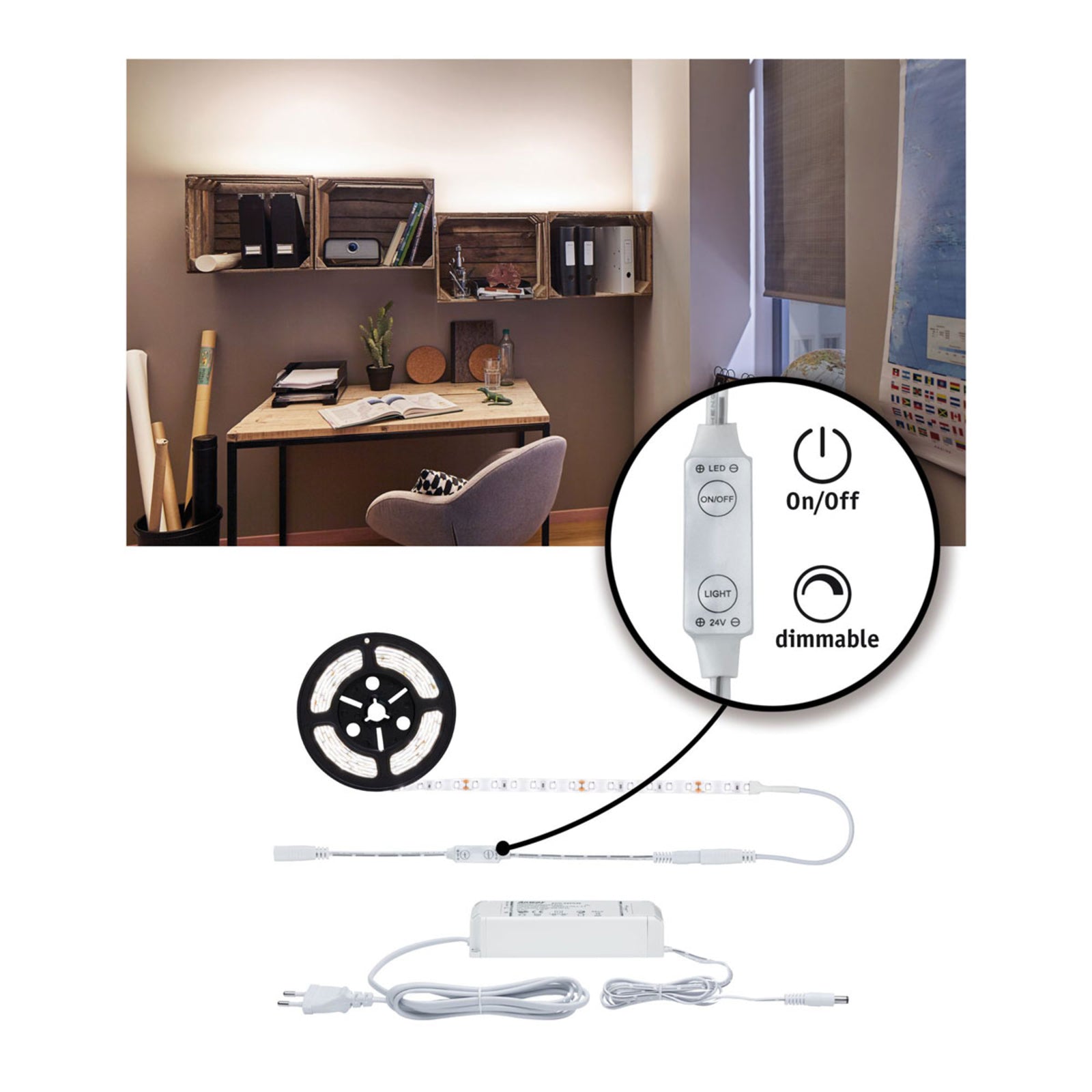 LED-stripe SimpLED dimbar 3m 4000K nøytralhvit 33W installasjon