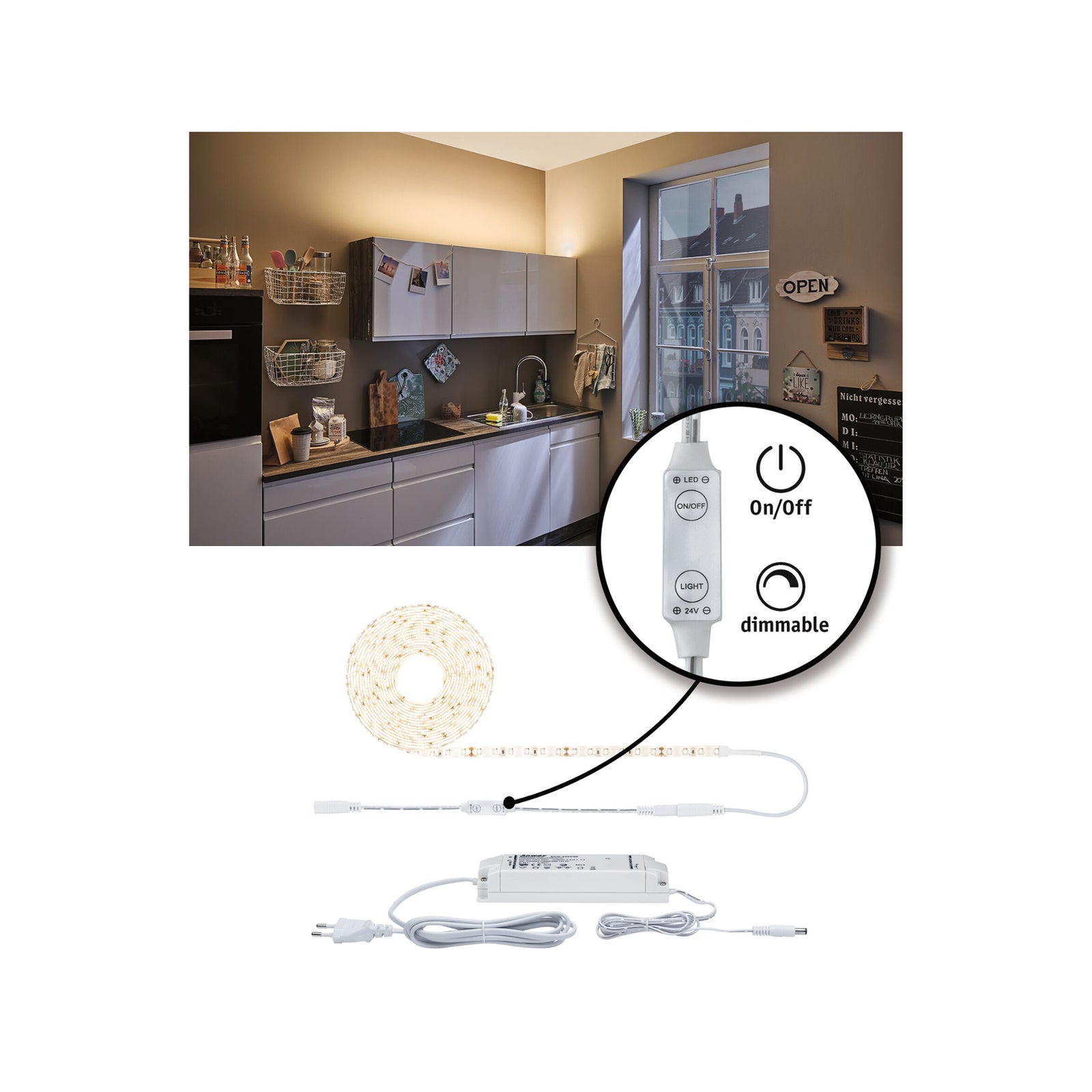 LED-stripe SimpLED dimbar 5 m 50W 3000K varmhvit forfra