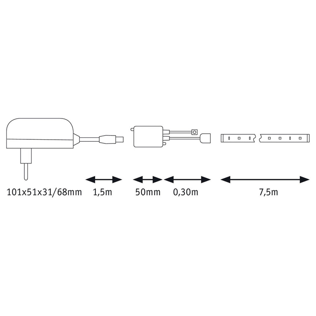 LED-stripe SimpLED sett RGB 7,5 m 26W med fjernkontroll IP44 Paulmann monteringsdetalj