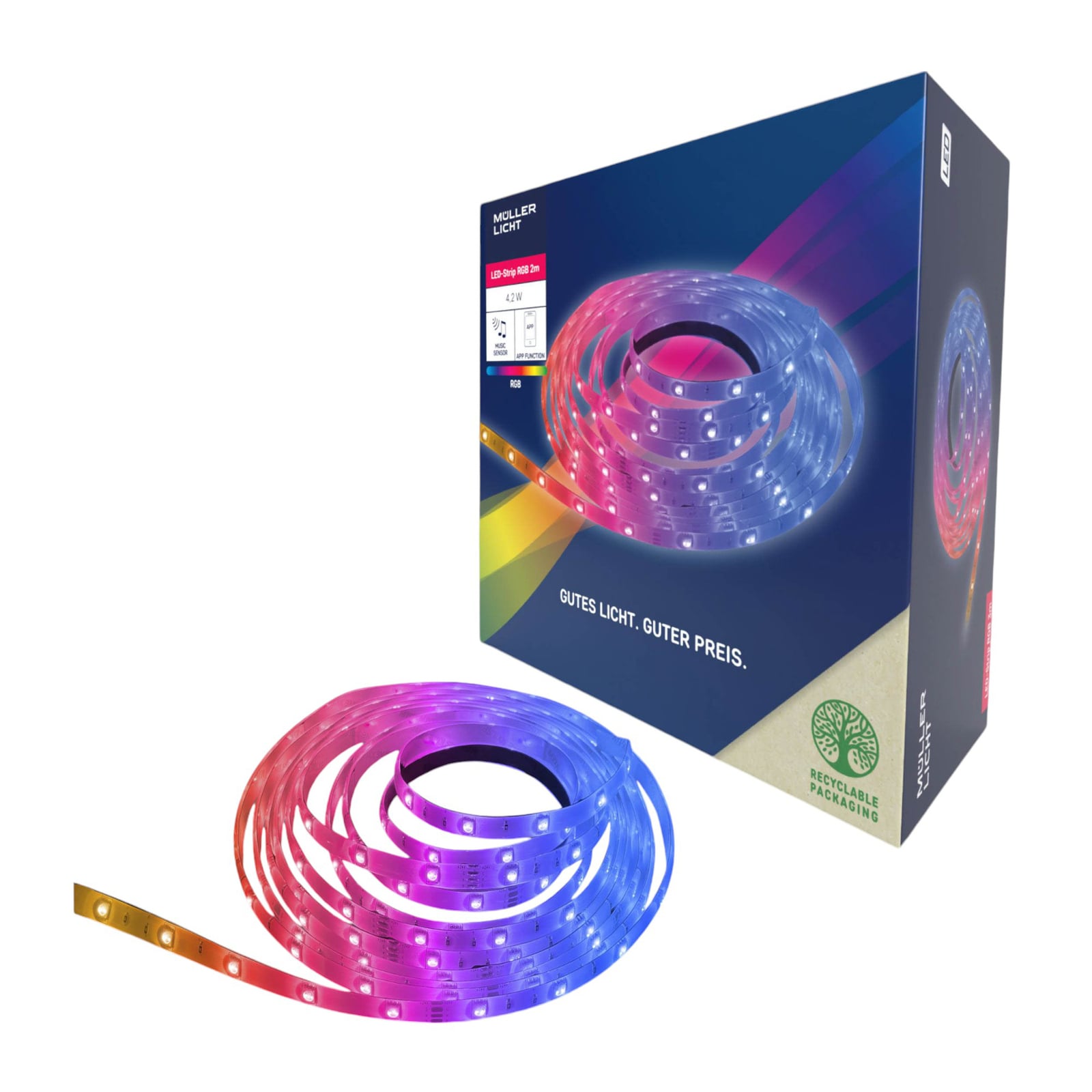 LED-stripe smart RGB 2 m USB musikksensor 4,2W - Müller-Licht forfra