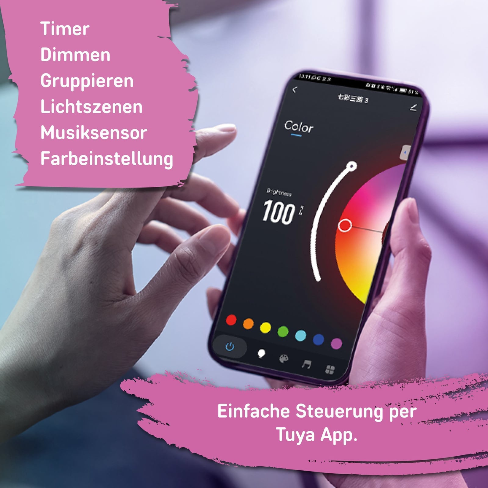 LED-stripe smart RGB 2 m USB musikksensor 4,2W - Müller-Licht med lys i ulike farger