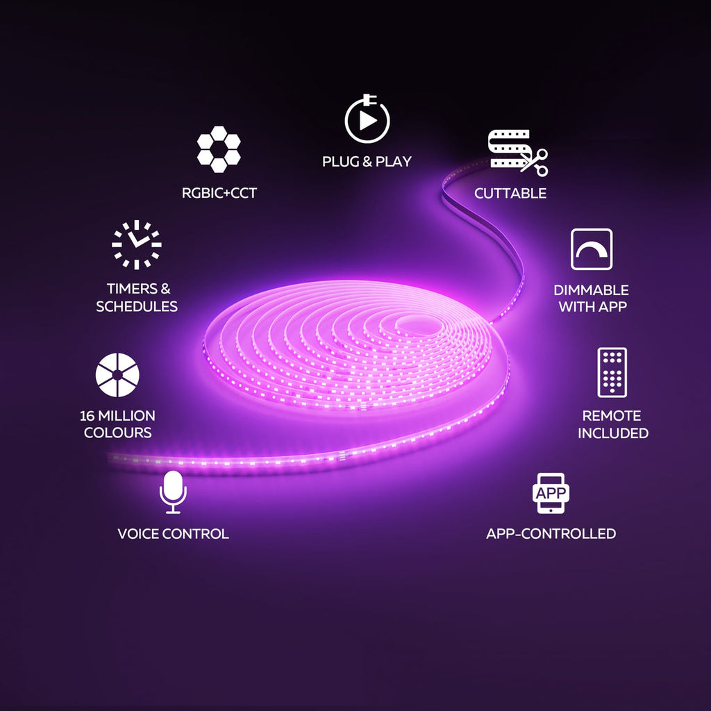 LED-stripe smart RGB CCT dimbar 30 m med fjernkontroll - Calex med appstyring