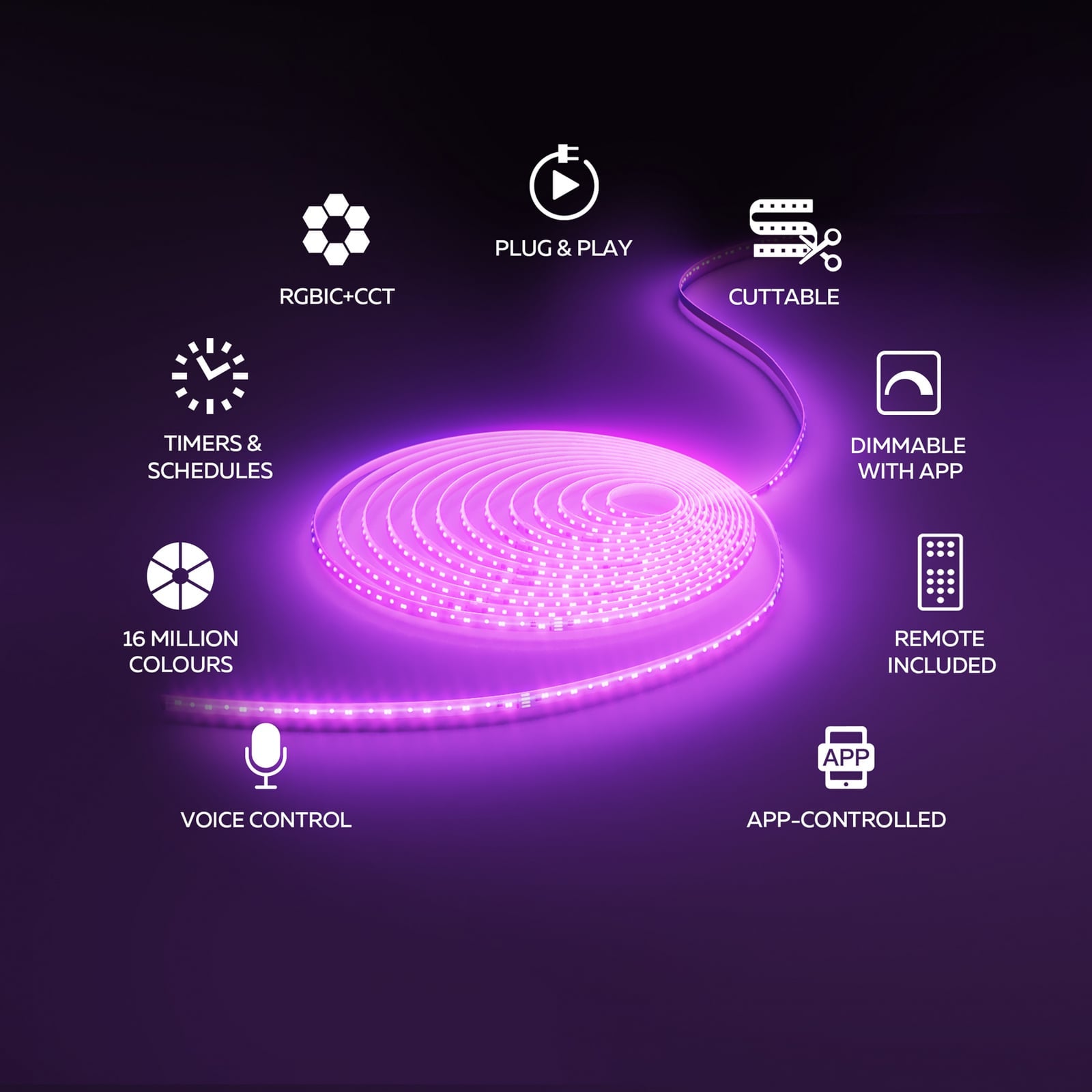 LED-stripe smart RGB CCT dimbar 30 m med fjernkontroll - Calex med appstyring