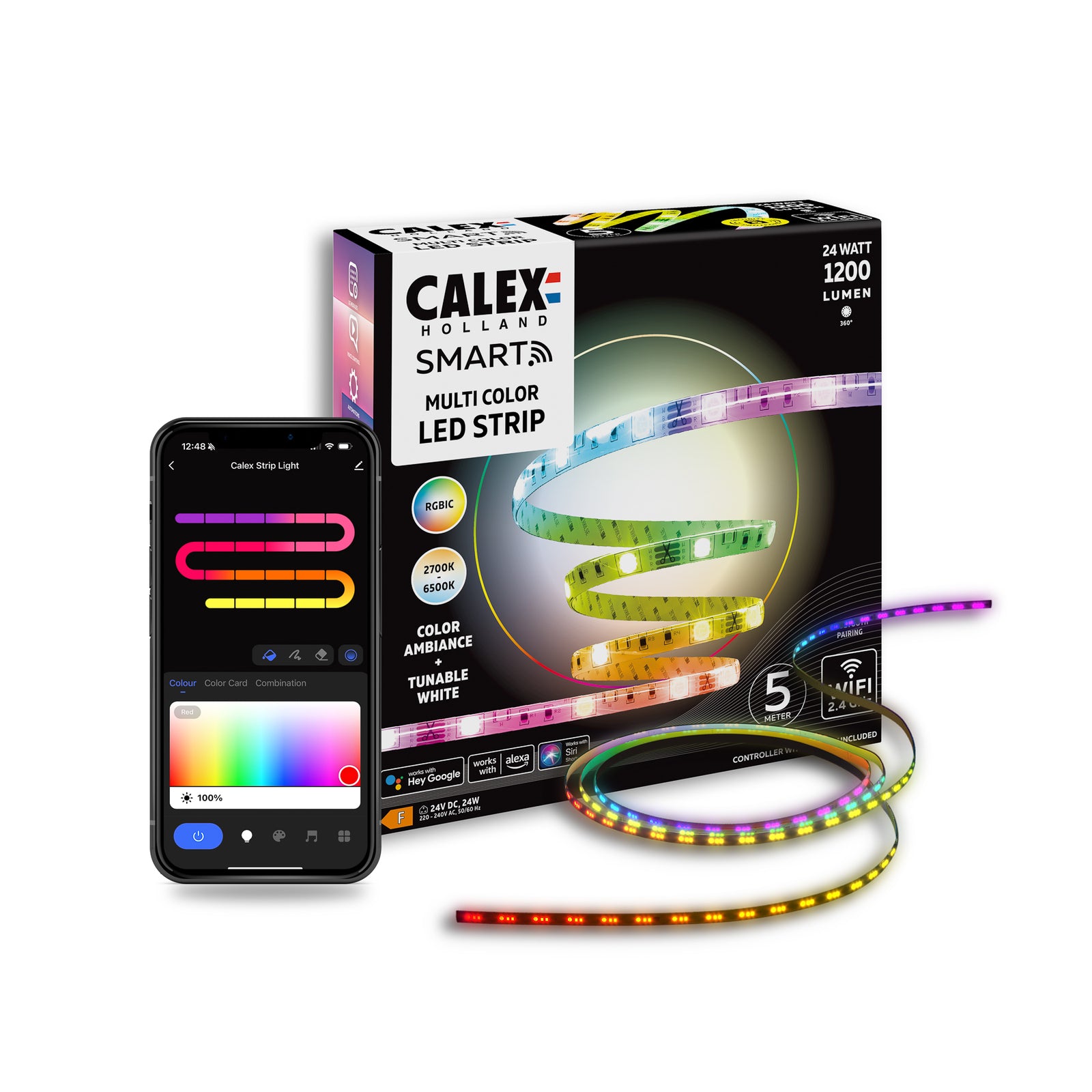 LED-stripe Smart Striplight CCT RGB WiFi 5m 24W dimbar - Calex forfra