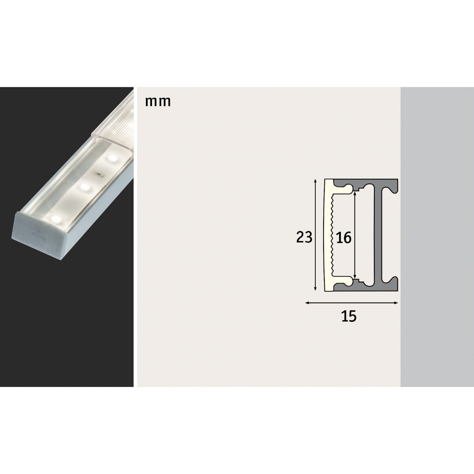 LED-stripe Square påbyggingsprofil aluminium 100 cm oversikt
