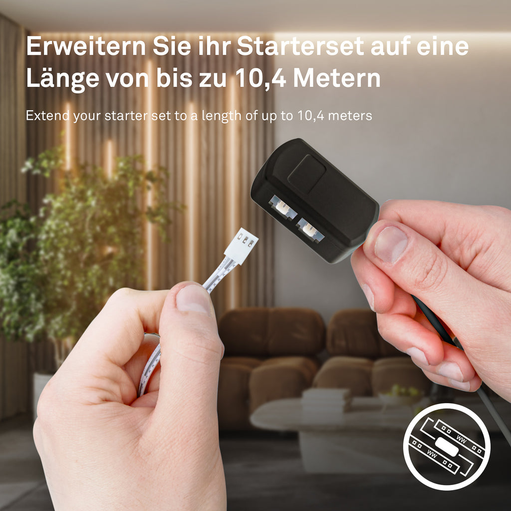 LED-stripe startsett 2,6m varmhvit 3000K 5W med bryter nærbilde lys