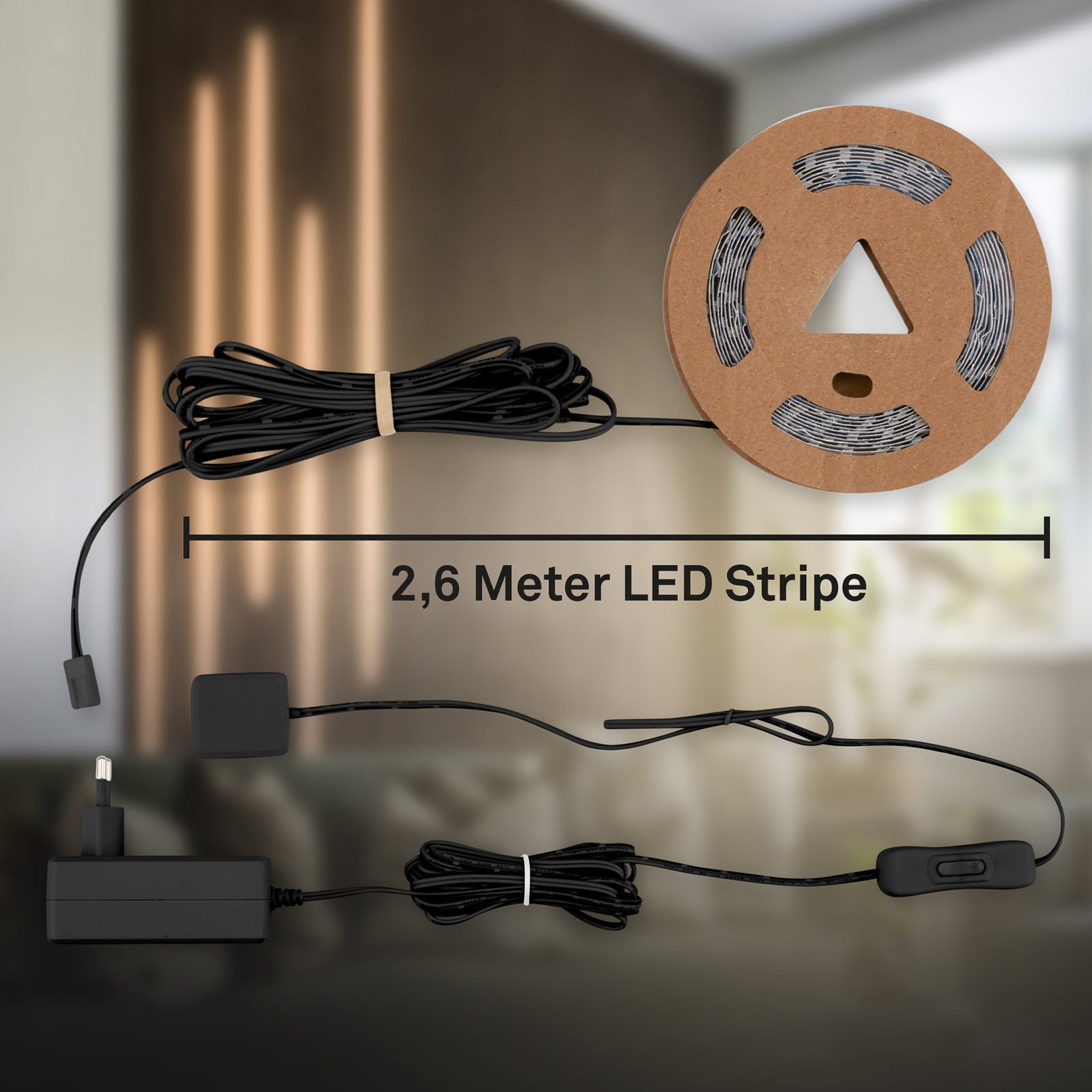 Detalj av LED-stripe startsett 2,6m varmhvit 3000K 5W med bryter