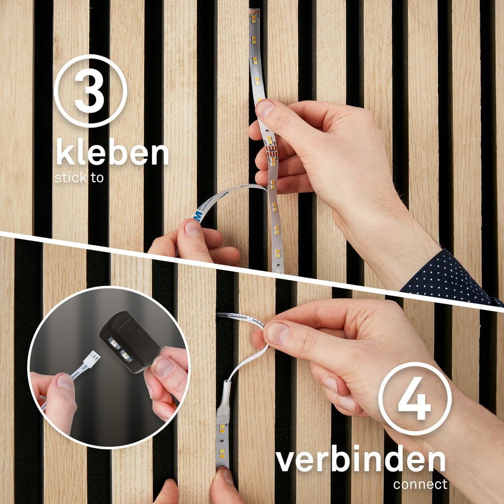 LED-stripe startsett 2,6m varmhvit 3000K 5W med bryter kabel og bryter
