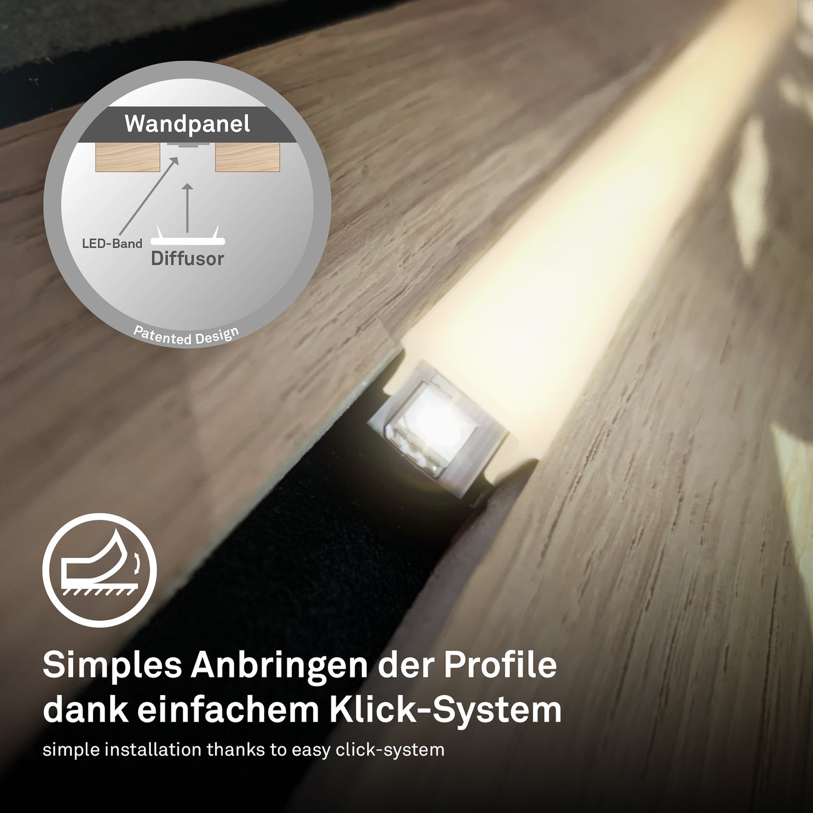 LED-stripe startsett 2,6m varmhvit 3000K 5W med bryter med strømtilkobling