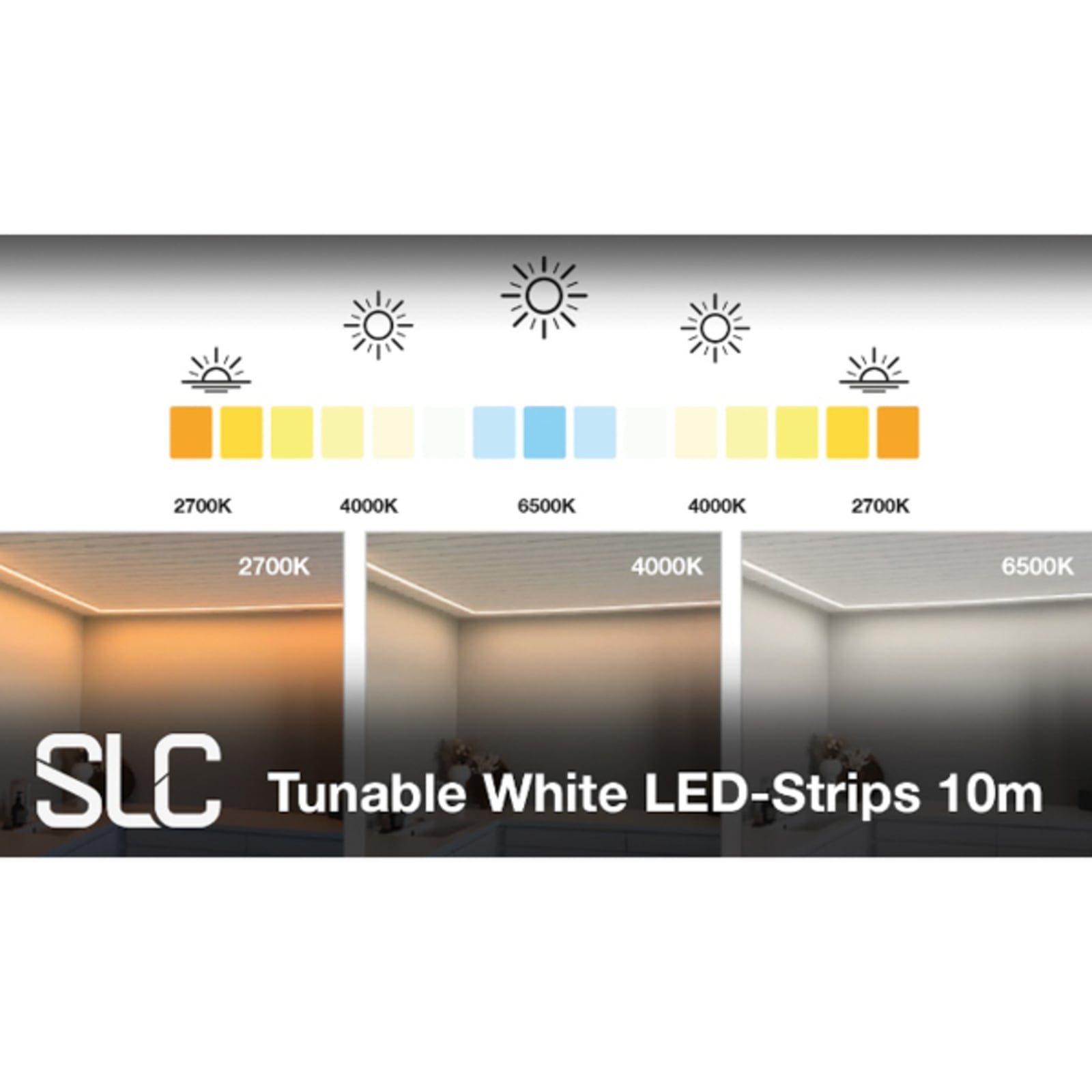 LED-stripe Tunable White 10m 125W 2700-6500K dimbar nærbilde av LED-lys