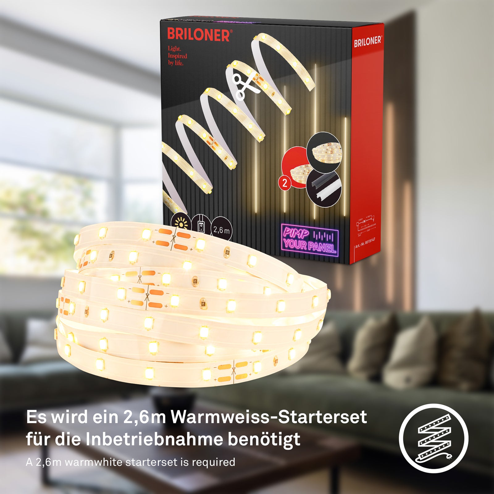 LED-stripe utvidelsessett 2,6 m 5W varmhvit - Briloner nærbilde