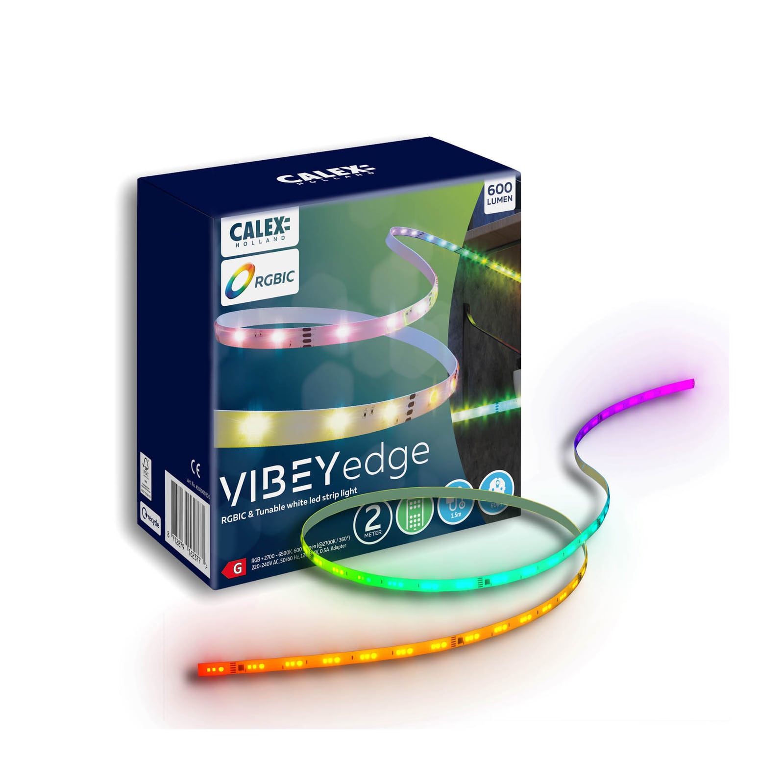 LED-stripe Vibey 2 m RGB CCT dimbar med fjernkontroll forfra